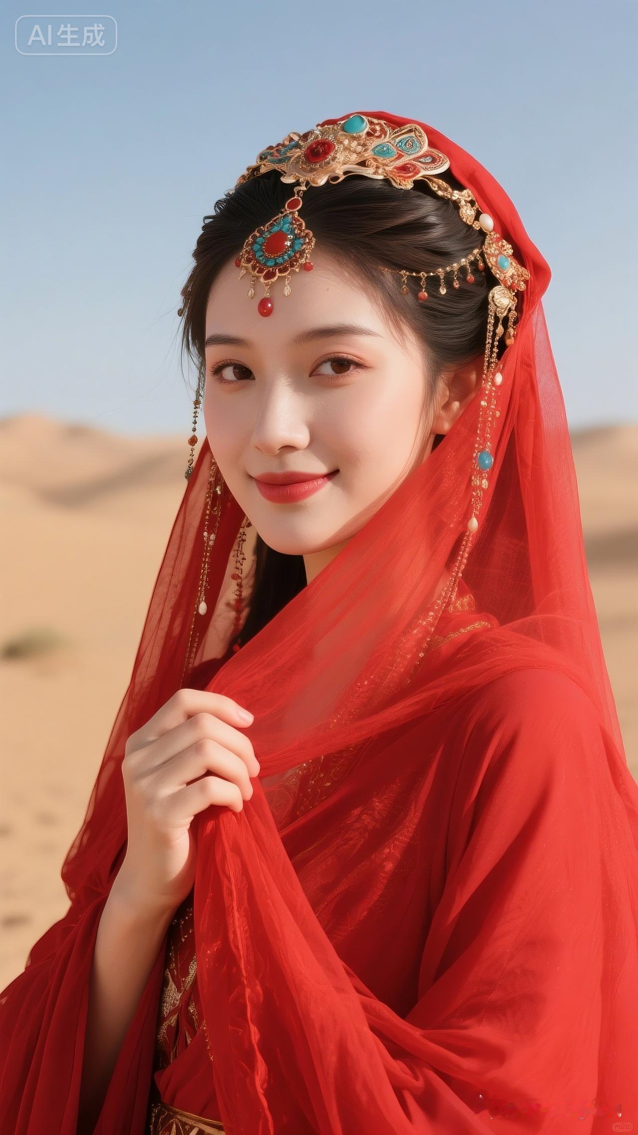 沙漠中的红衣美人，惊艳了整个沙丘！🌙👗🏜️