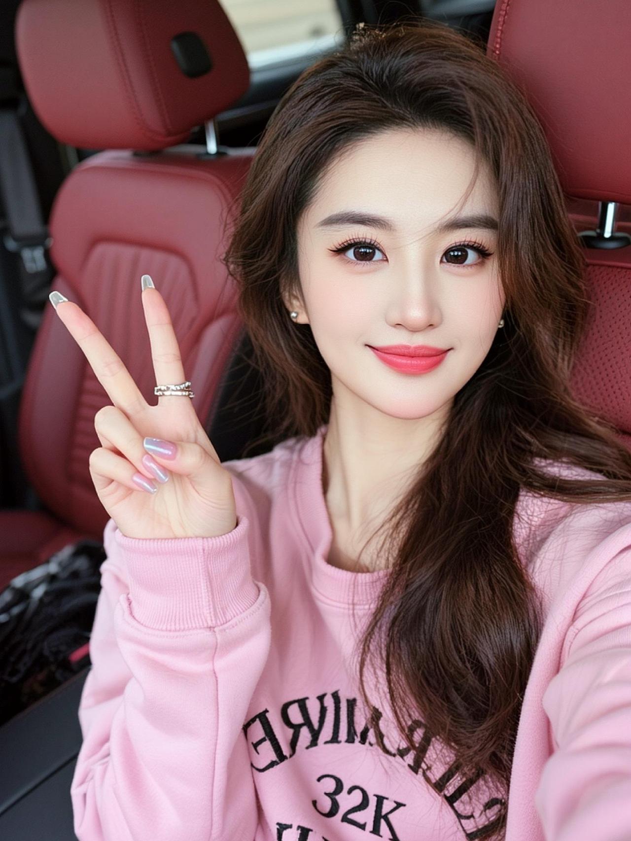 粉红色卫衣好看 抖音ai创作 美女 粉色系