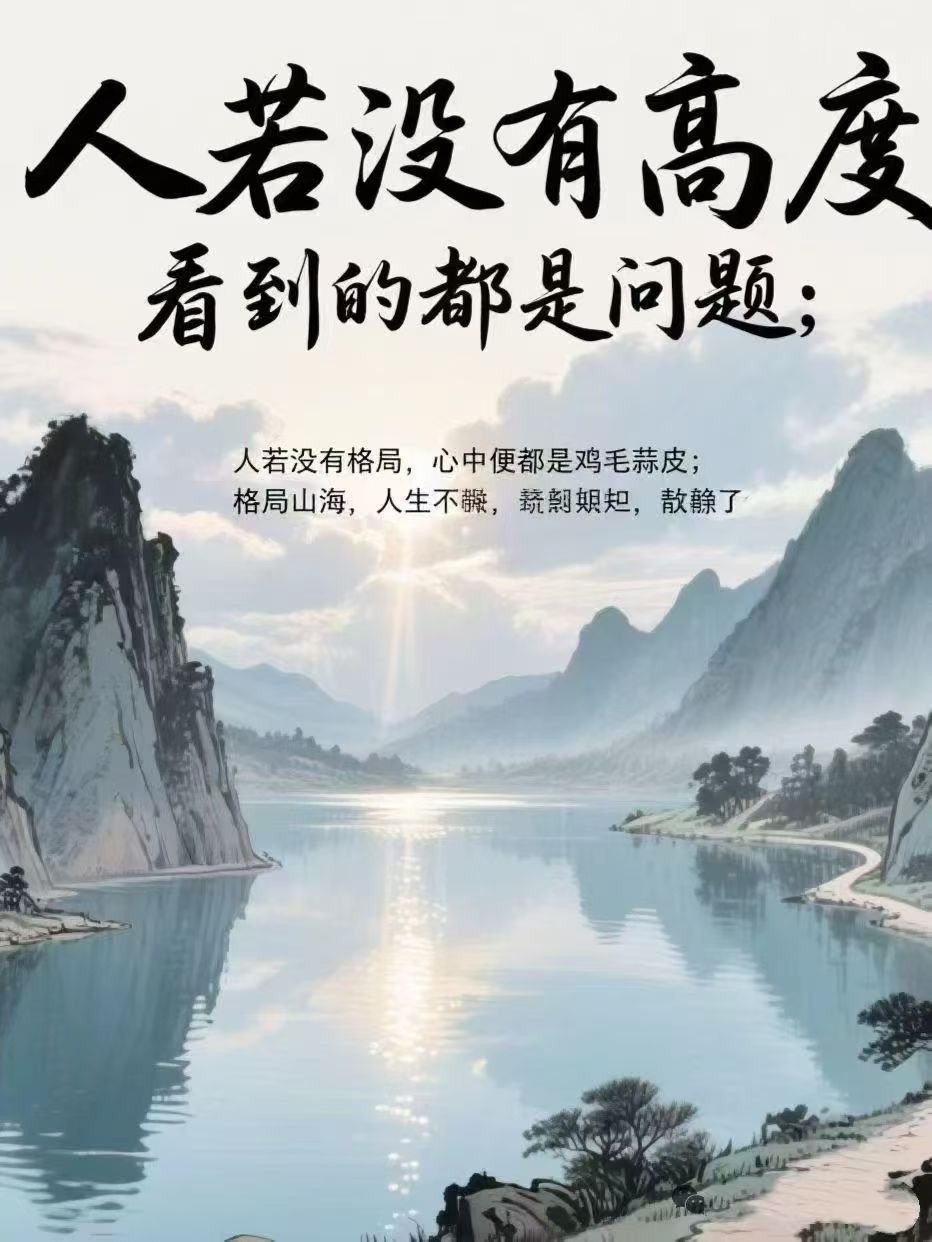 人若没有高度，看到的都是问题；人若没有格局，心中便都是鸡毛蒜皮；格局放大，人生就