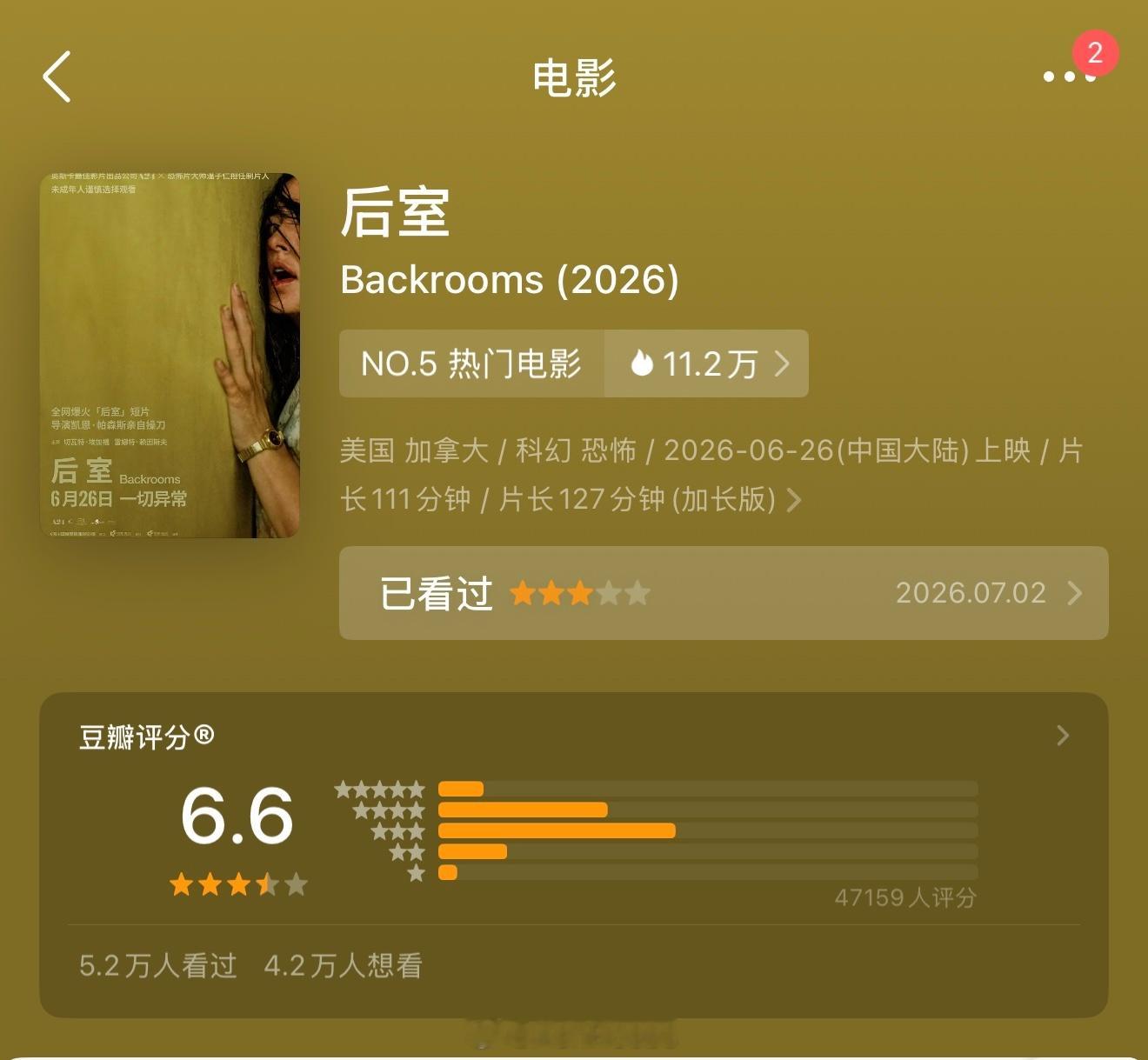 这两个月观影运都还不错《后室》这部本来没抱希望但是完全入迷式观看看完整个人好舒服
