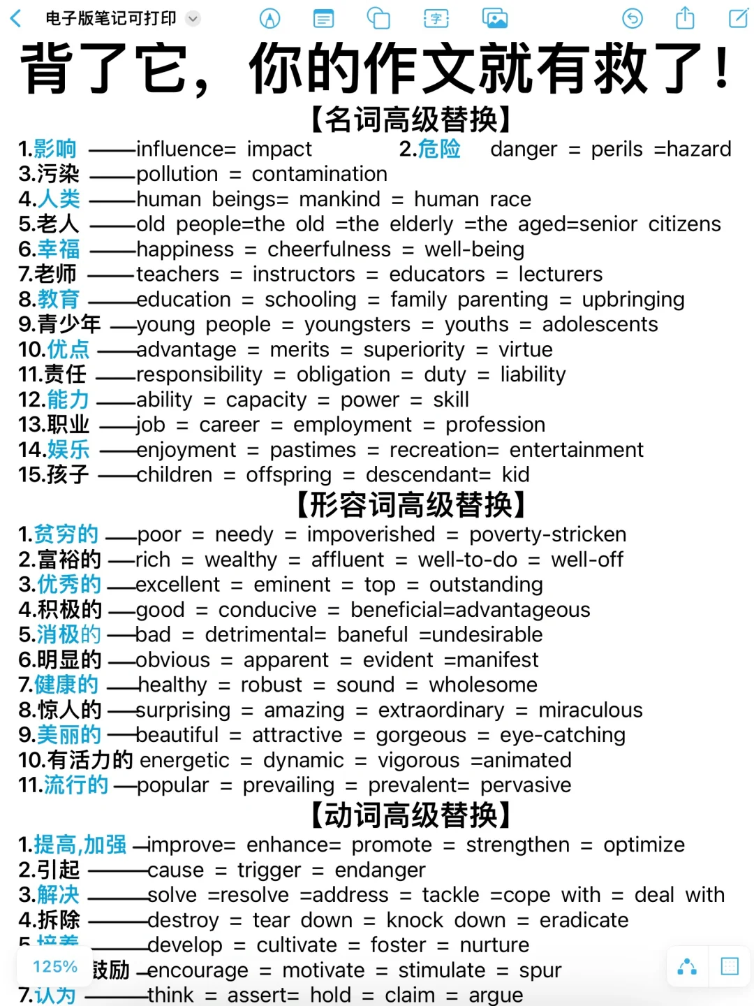 考前救命！高级替换词全！一篇拿下英语写作！
