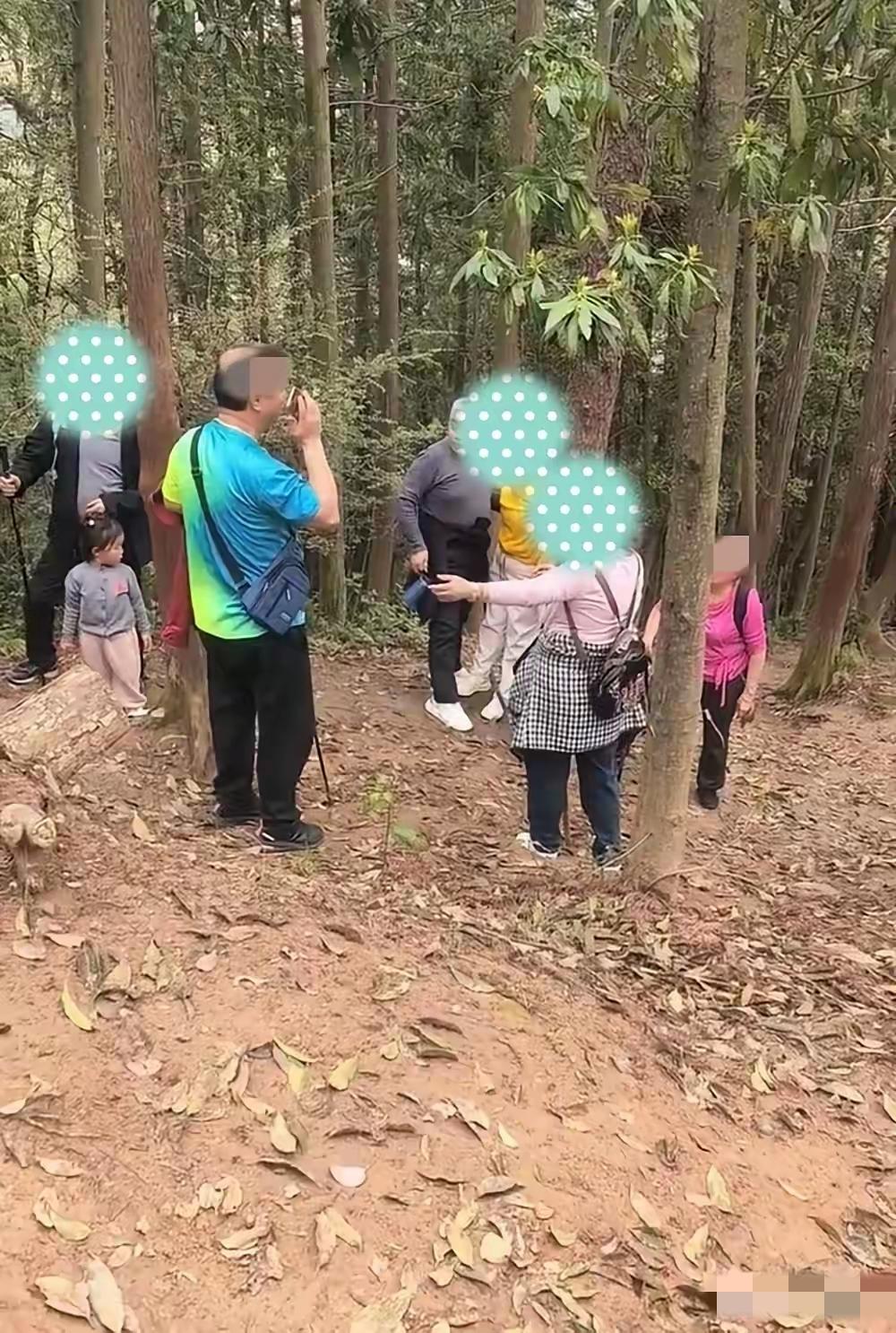 几名老人徒步去爬南昌老四坡，爬到半山腰时，一老太太体力不支，靠在树干上大口大口喘