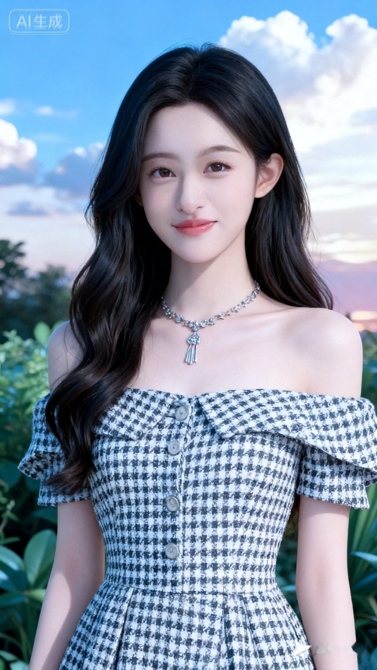 甜美少女风，黑白格纹连衣裙，清新自然，夏日必备！🌞👗💕