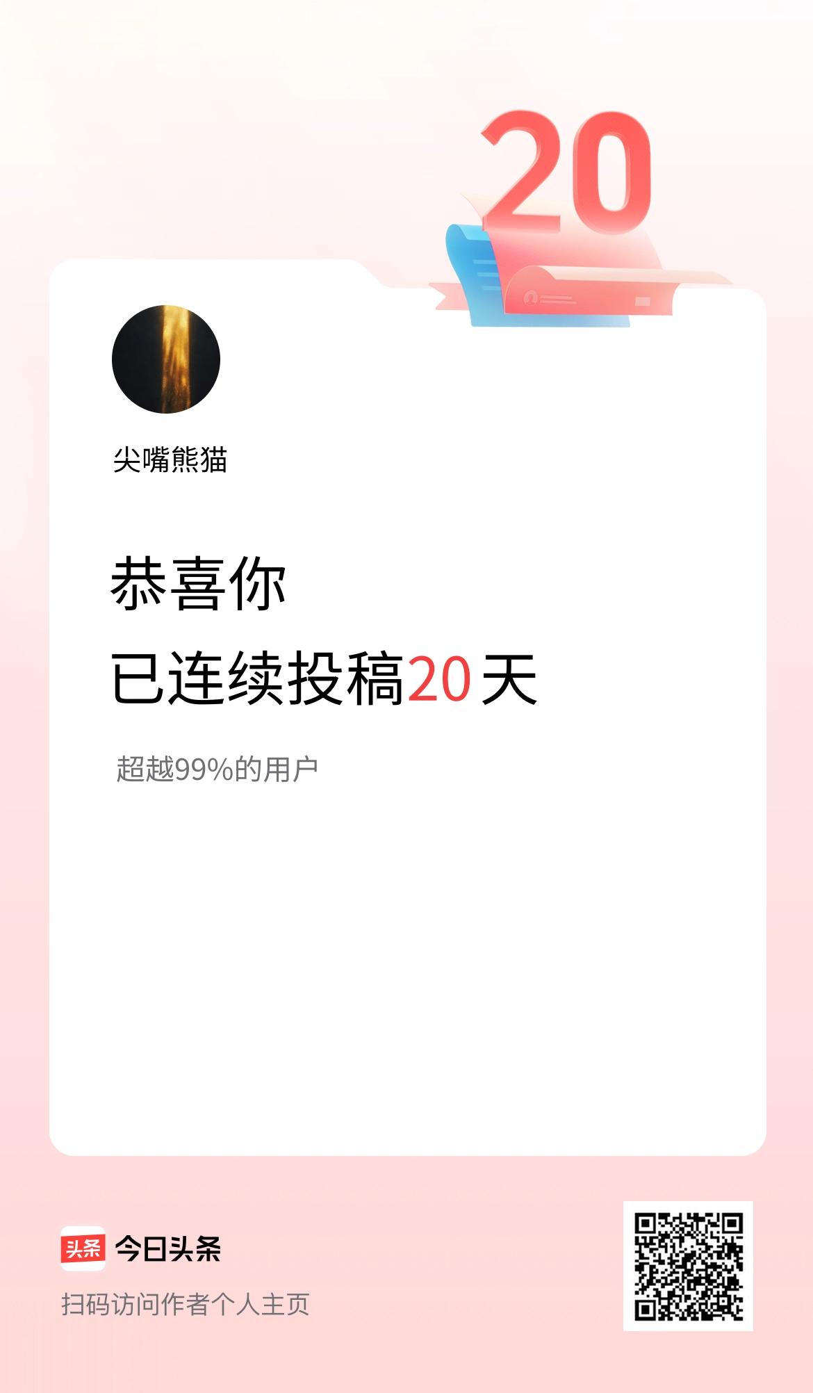 我在头条连续投稿20天