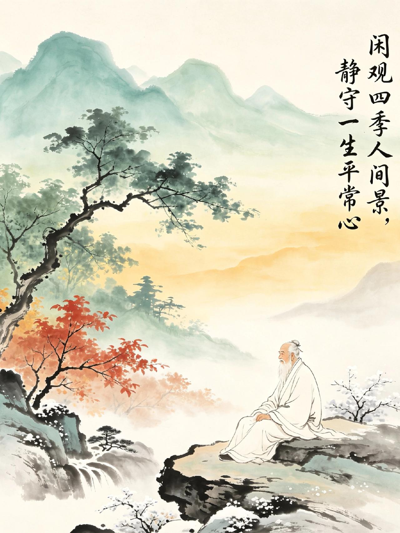 上联：闲观四季人间景
下联：静守一生平常心