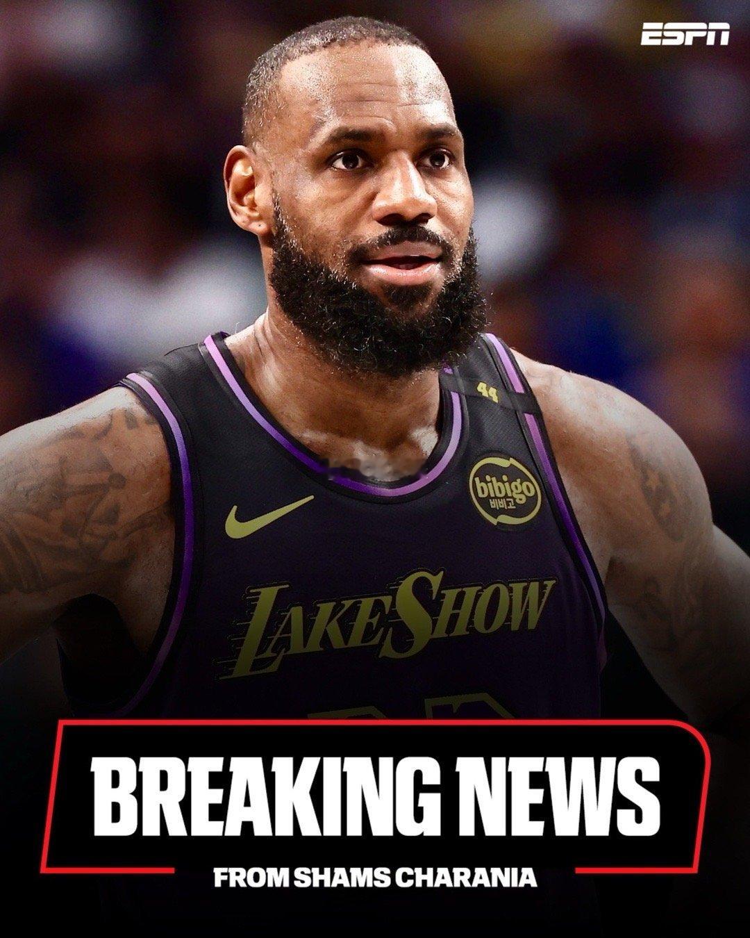 Shams：Klutch体育首席执行官里奇·保罗向ESPN透露，洛杉矶湖人队的勒