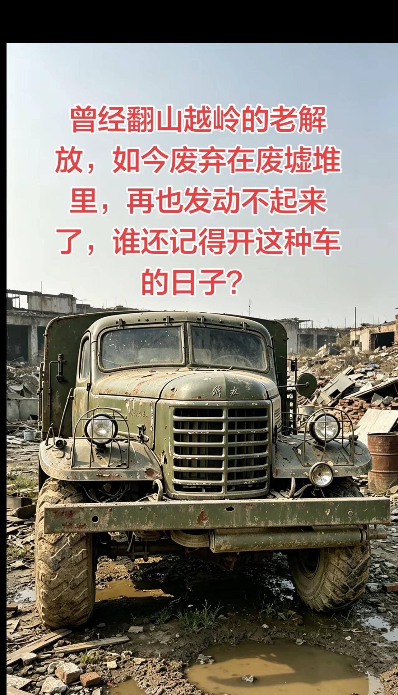 怀旧解放卡车。曾经驰骋在公路、乡间土路的解放卡车，熬过了几十年风雨，最后被遗弃在