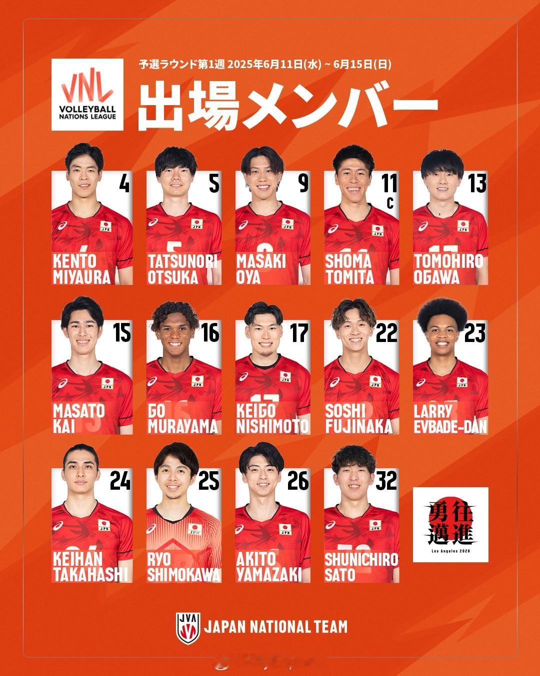【国家联赛日本男排西安站14+2名单】2025世界男排联赛中国男排vs日本男排 