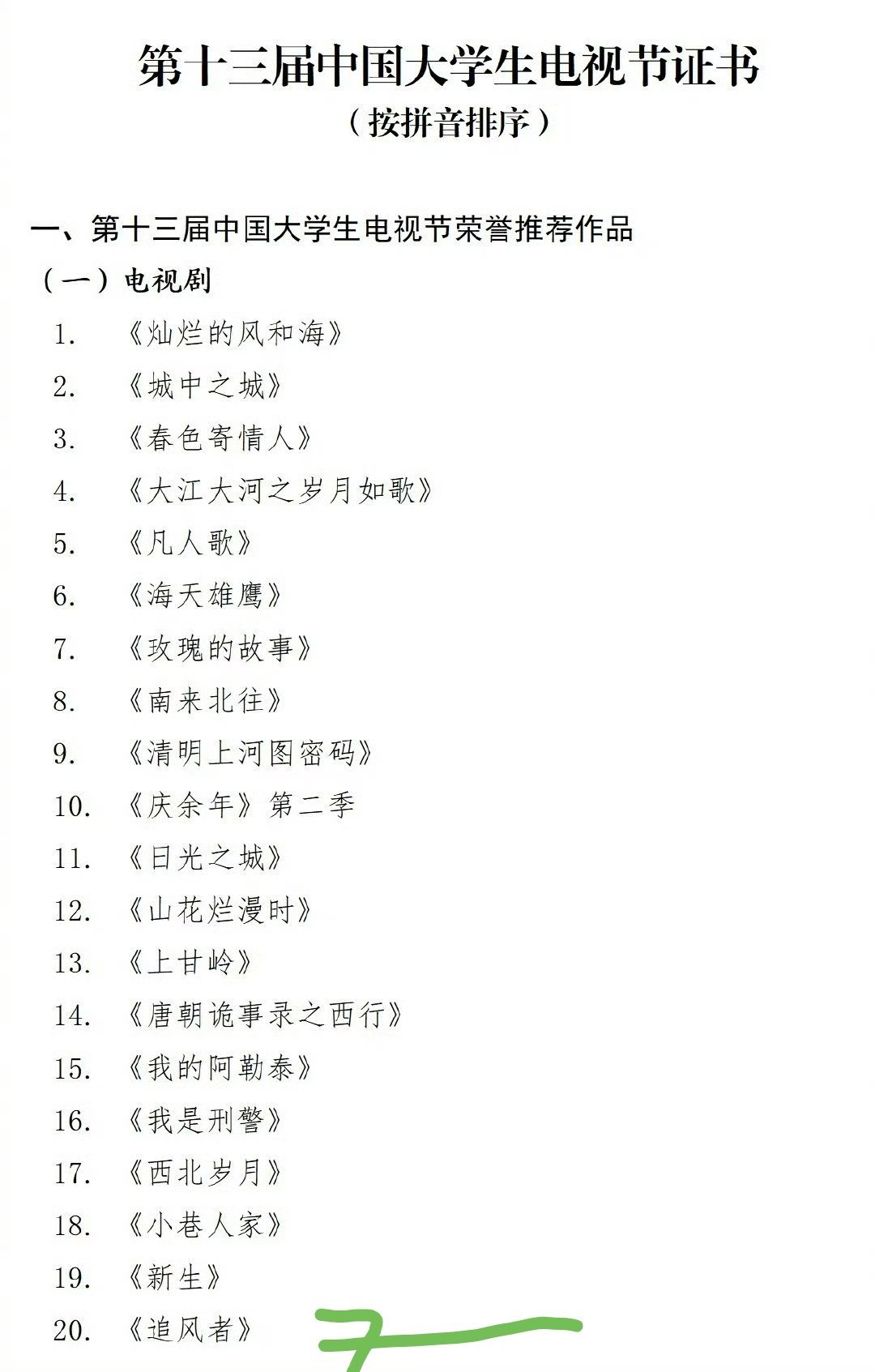 第十三届中国大学生电视节 王一博主演剧集《追风者》入围第十三届中国大学生电视节。