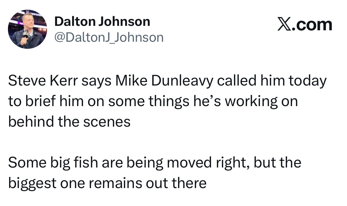 科尔表示，邓利维今天给他打了电话，跟他同步了一些幕后操盘的进展。现在联盟不少大鱼