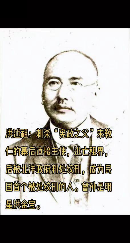 洪述祖：刺杀宋教仁主使，曾孙是洪金宝。1913年，有“民国宪政之父”之...