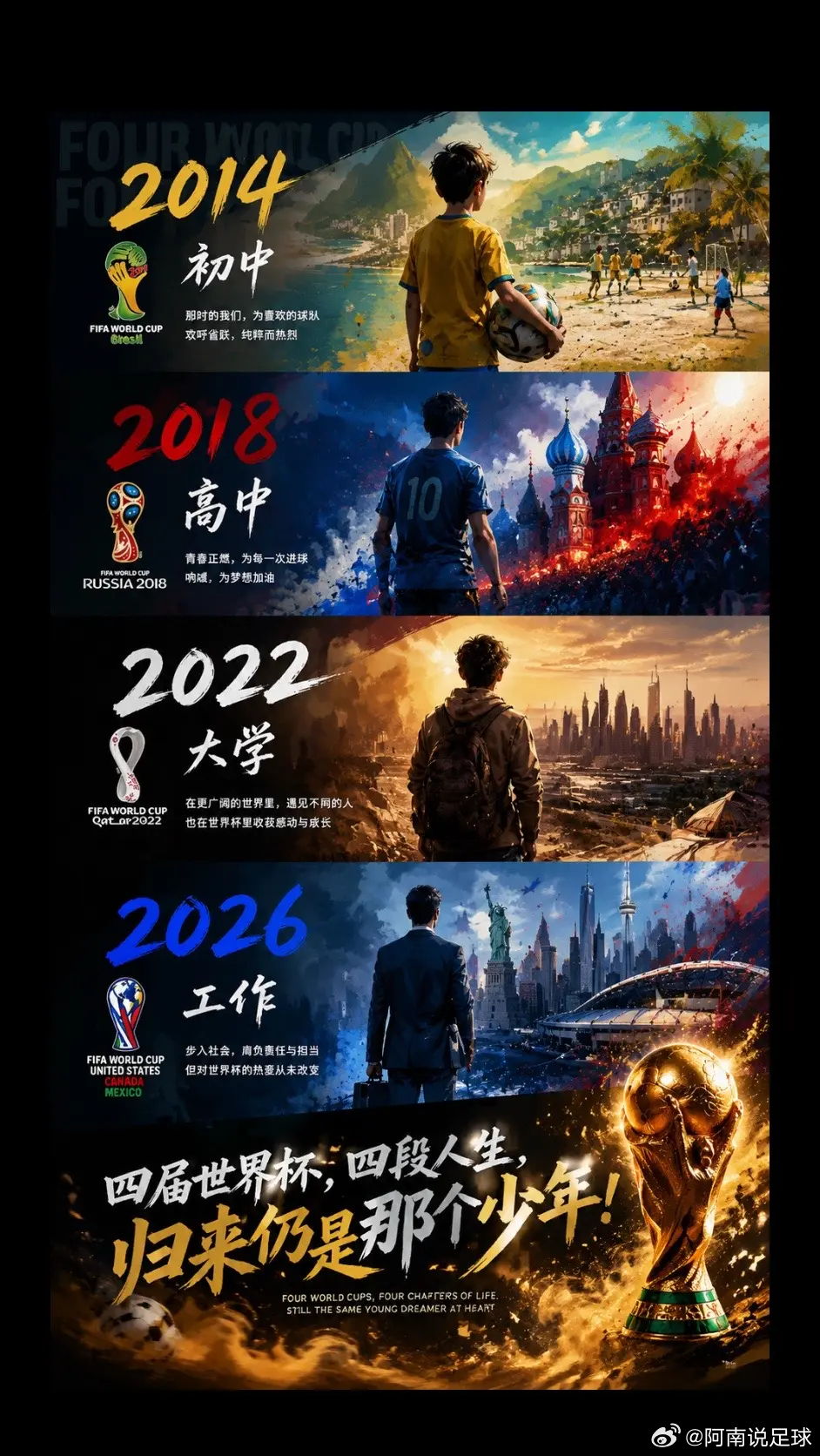 四届世界杯，四段人生，但寒带不变，归来仍是那个少年！ Gpt 