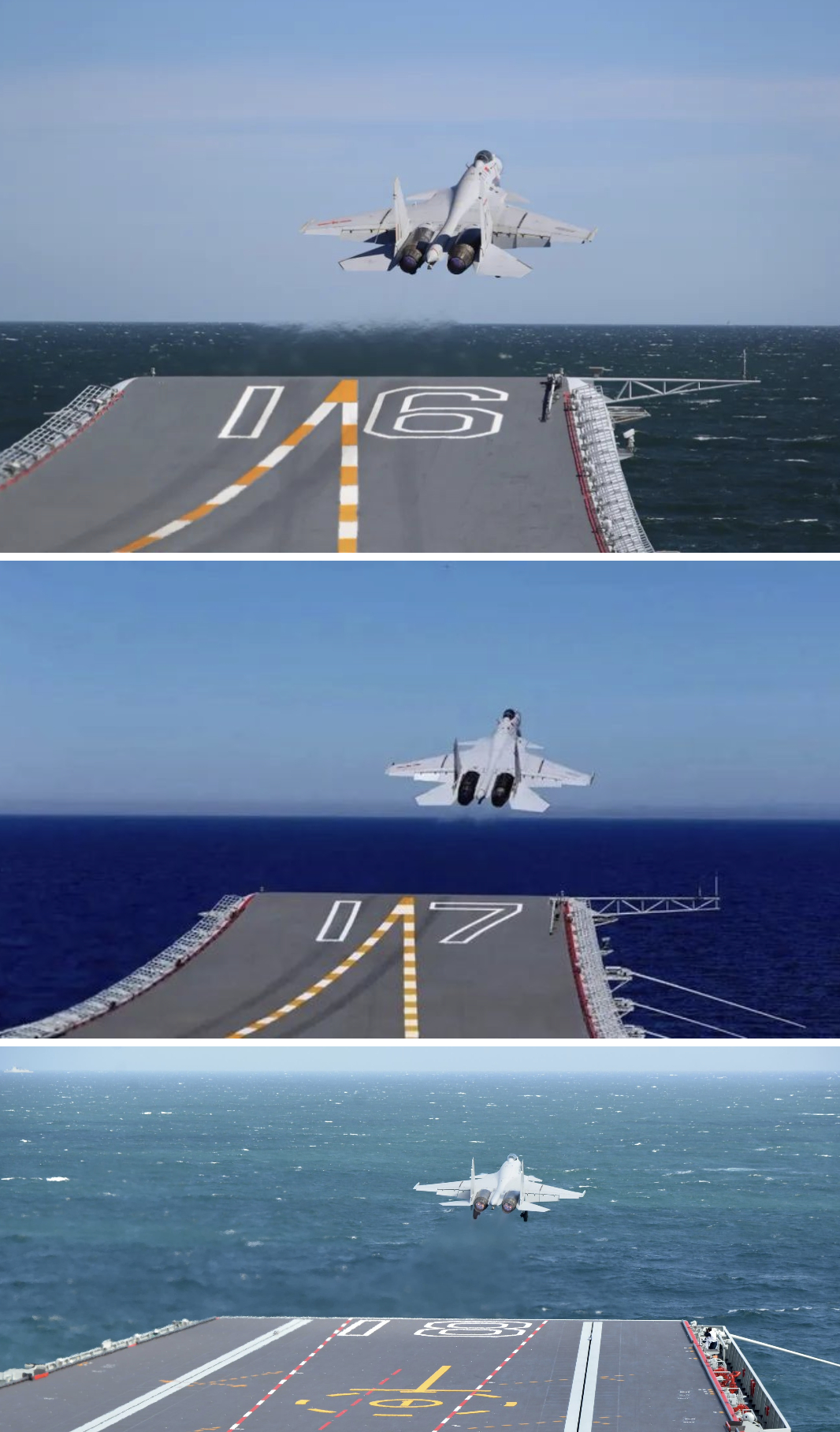 这个角度拍照，电磁弹射航母舰艏的舷号不如滑跃型航母的清晰