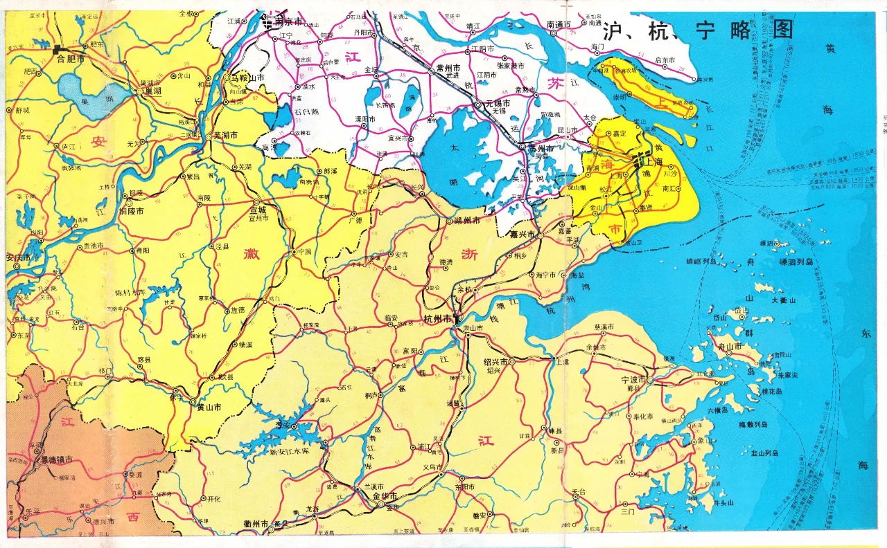 1992年沪、杭、宁略图，上海、杭州、南京、宁波老地图