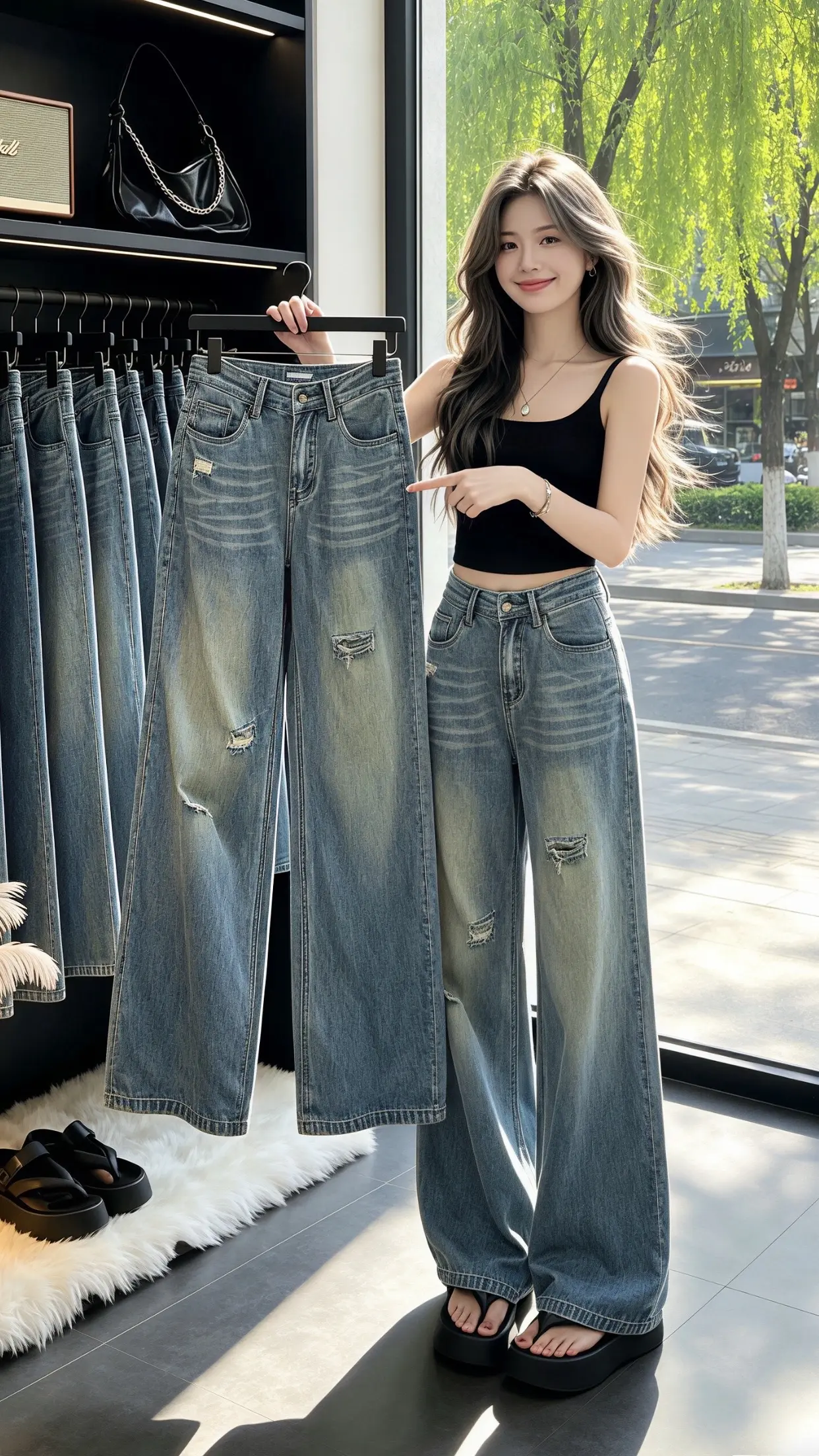 怎么将牛仔裤穿出高级感 好看的牛仔裤怎么会嫌多 破洞牛仔裤显瘦显高 穿...