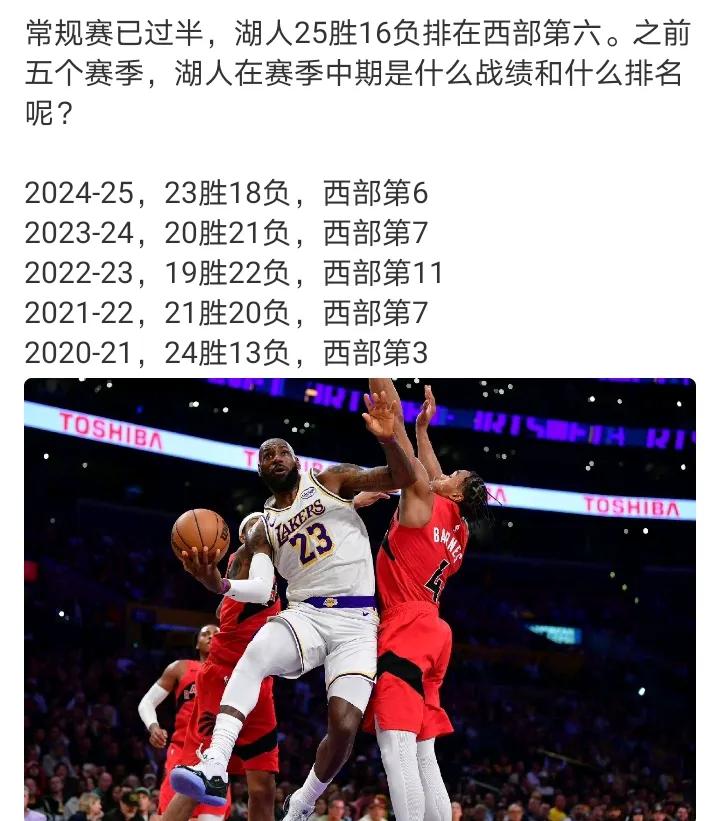 战绩看上去还算行
但是很多时候打硬仗不行
一落后基本上都搬不回来
开赛以来，湖人