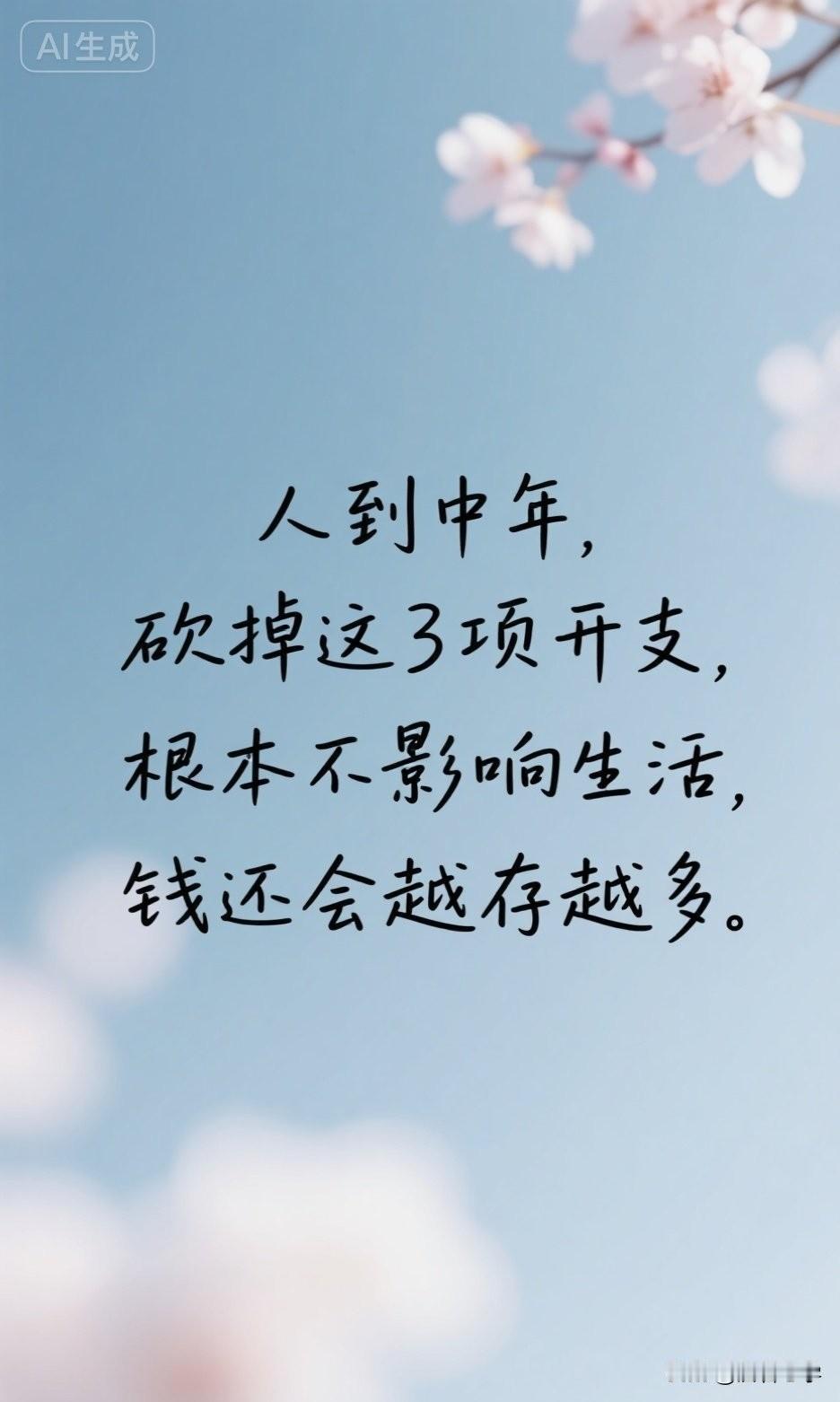 人到中年，砍掉这3项开支，根本不影响生活，钱还会越存越多。

有人说，人到中年，