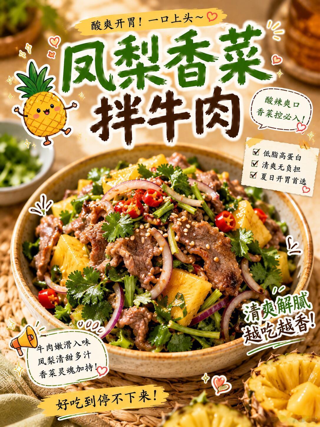 劝所有不爱香菜的人，试试凤梨拌牛肉，抱着踩雷心态随手拌了一盘，直接颠覆味觉认知。