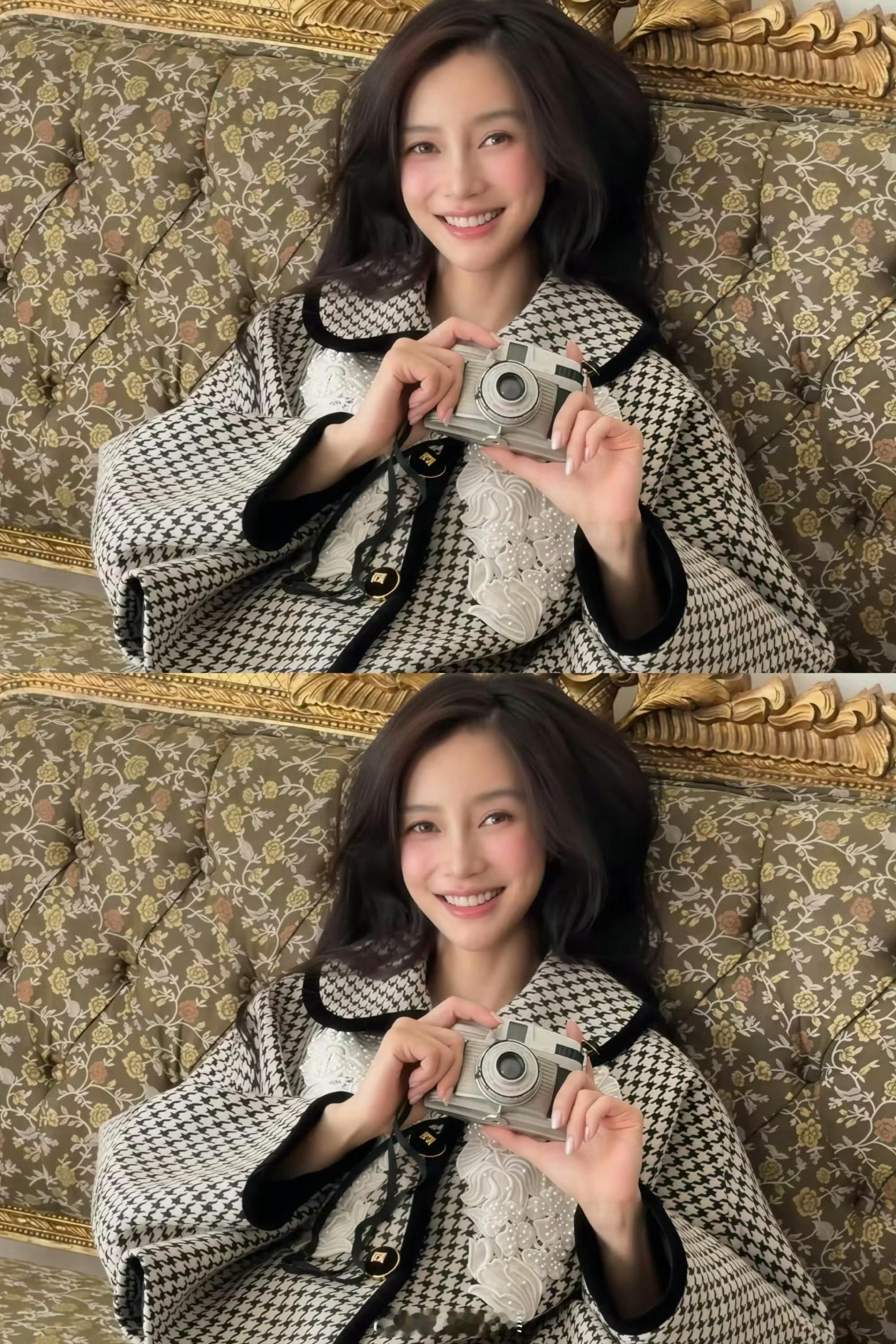 🍂☕️＂秋风吹来好消息☎️＂Angelababy时隔一年千鸟格造型