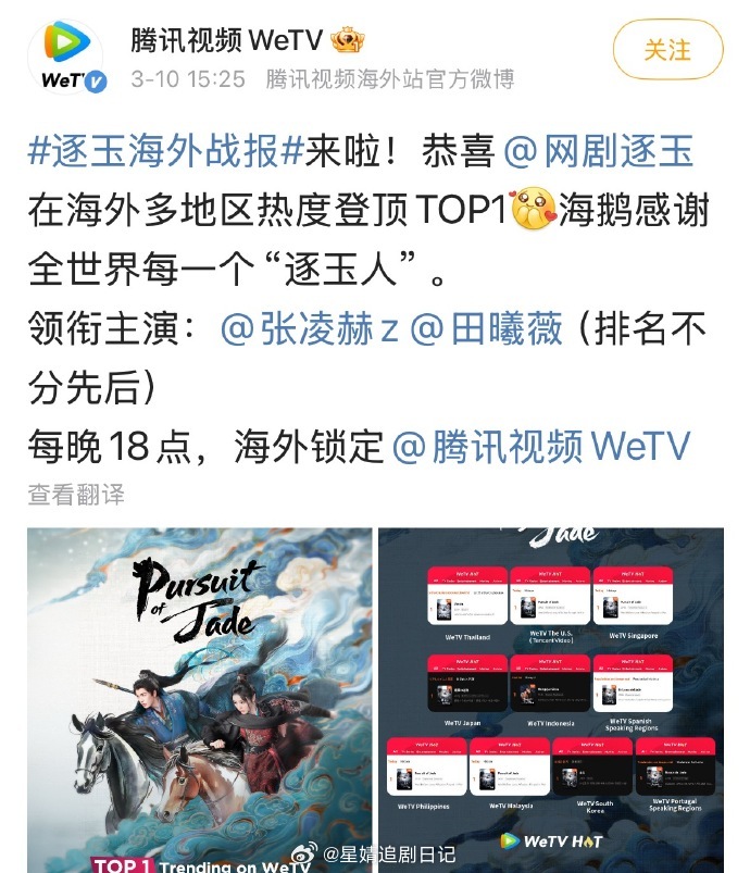 逐玉云合 海外热度飙升登顶top1，鹅发了战报这是不是说明现在网友对《逐玉》像当