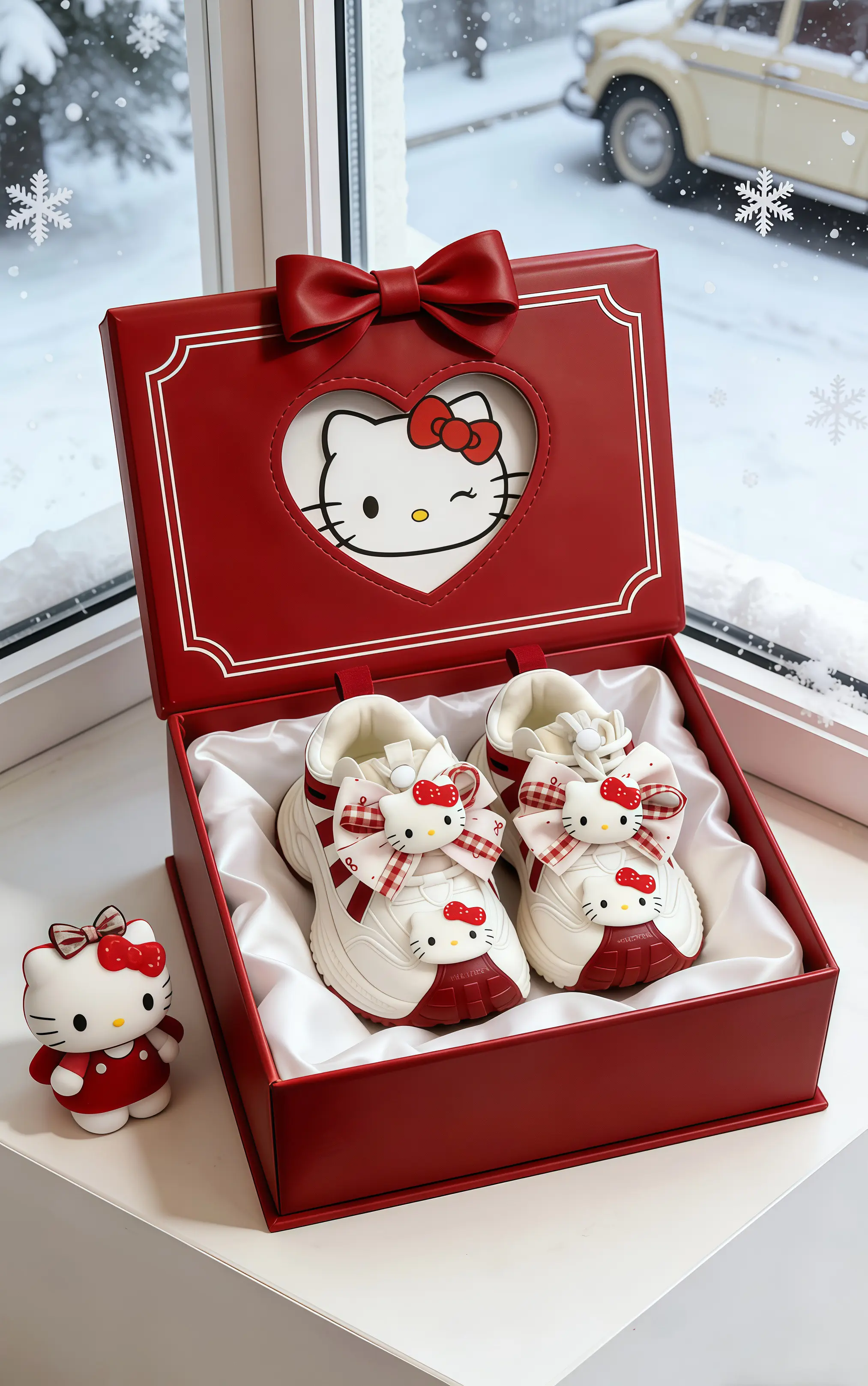 谁能拒绝Hello Kitty的小鞋子啊！红白配色超甜，蝴蝶结和Kit...