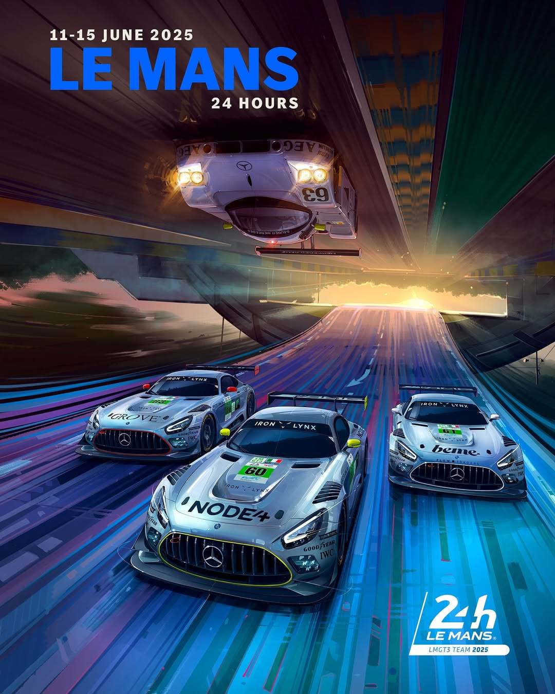 勒芒24小时耐力赛 铁猞猁三辆AMG LMGT3赛车的复古涂装，致敬索伯C9的银