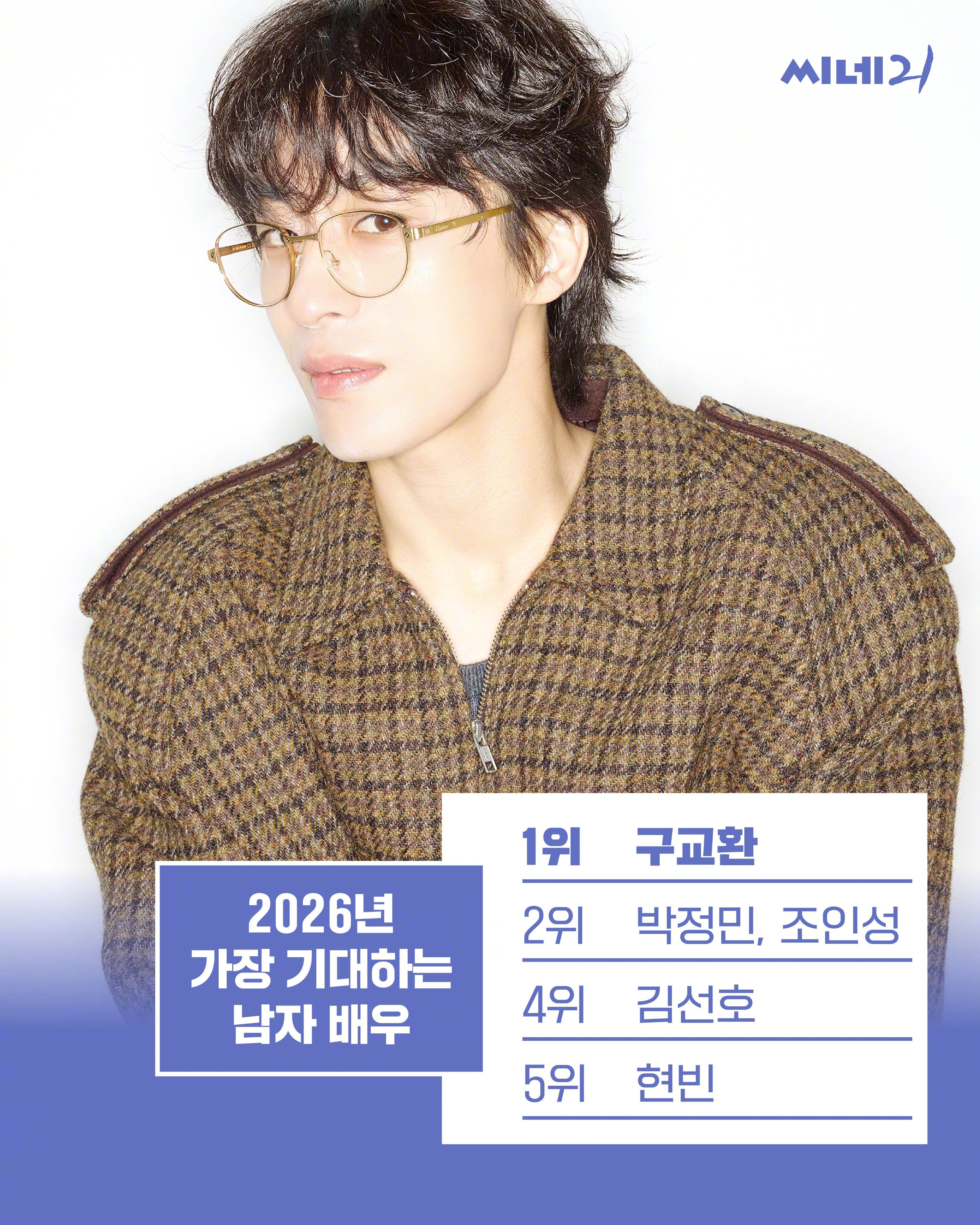 CINE21评选2026年最受期待的男演员Top5，由韩国娱乐产业相关的51人选