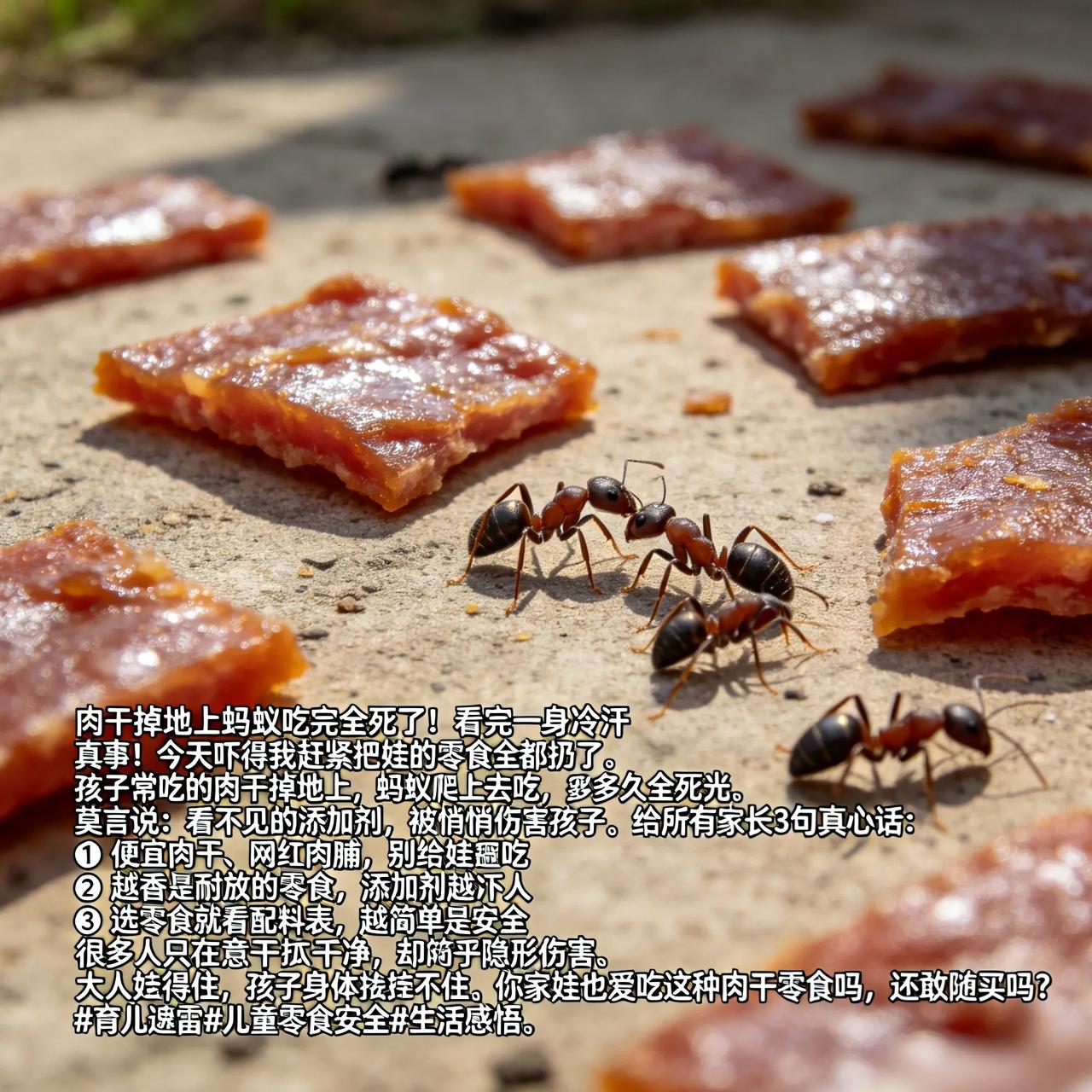 肉干掉地上蚂蚁吃完全死了！看完一身冷汗
 
真事！今天吓得我赶紧把娃的零食全扔了