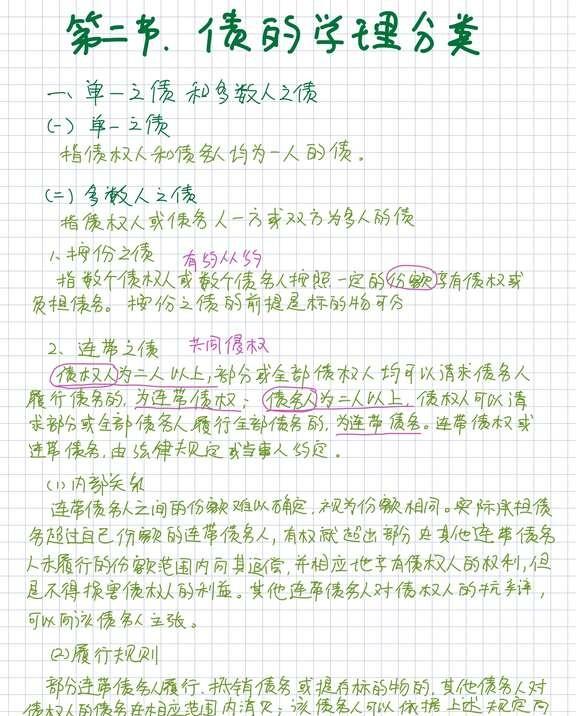 民法｜债的基本原理第二节债的学理分类
单一之债和多数人之债
财务之债、劳务之债、