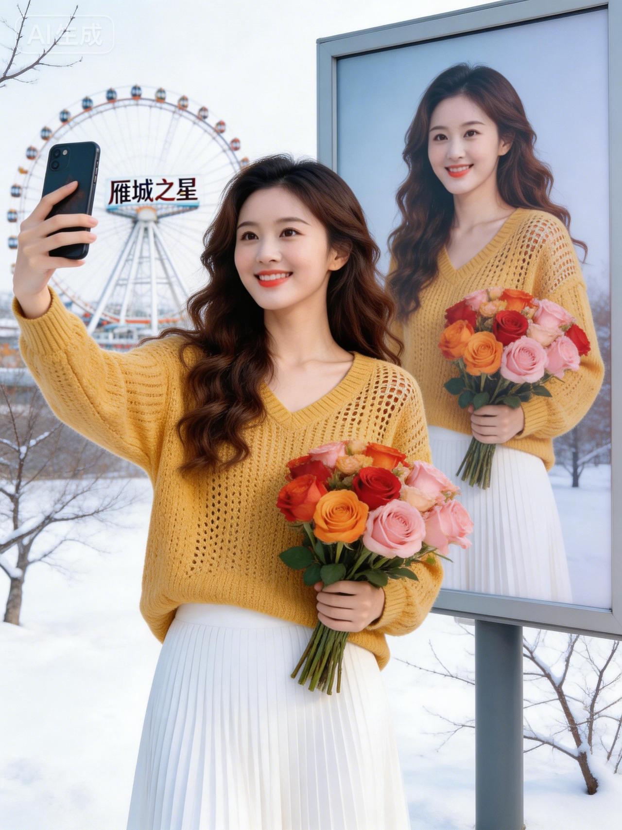 雪落时与自己合影，把冬日的浪漫，都藏进这束花里。
你站在风景里，也成了别人眼里的