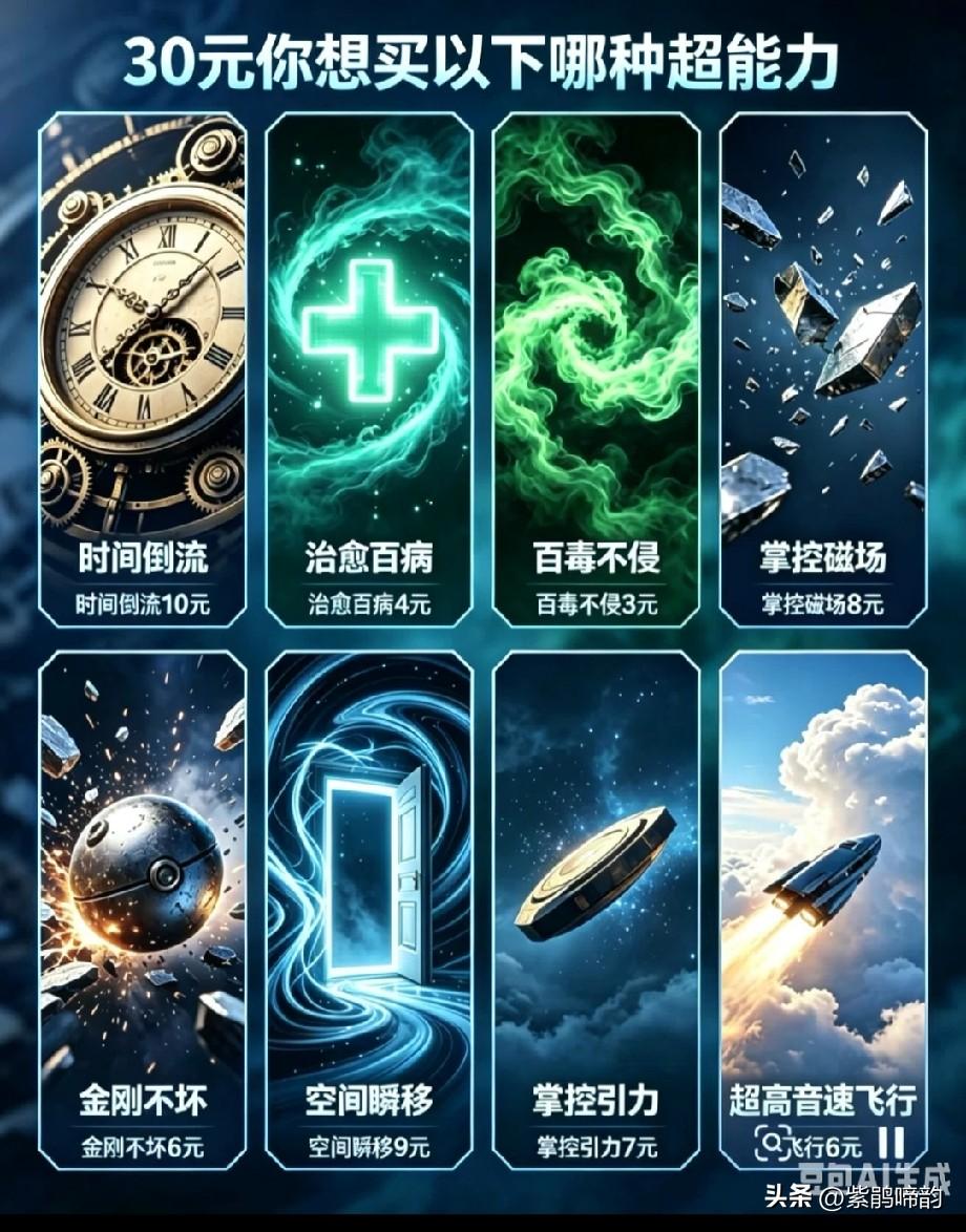 假如给你30元，你想买下图中的哪几种超能力。