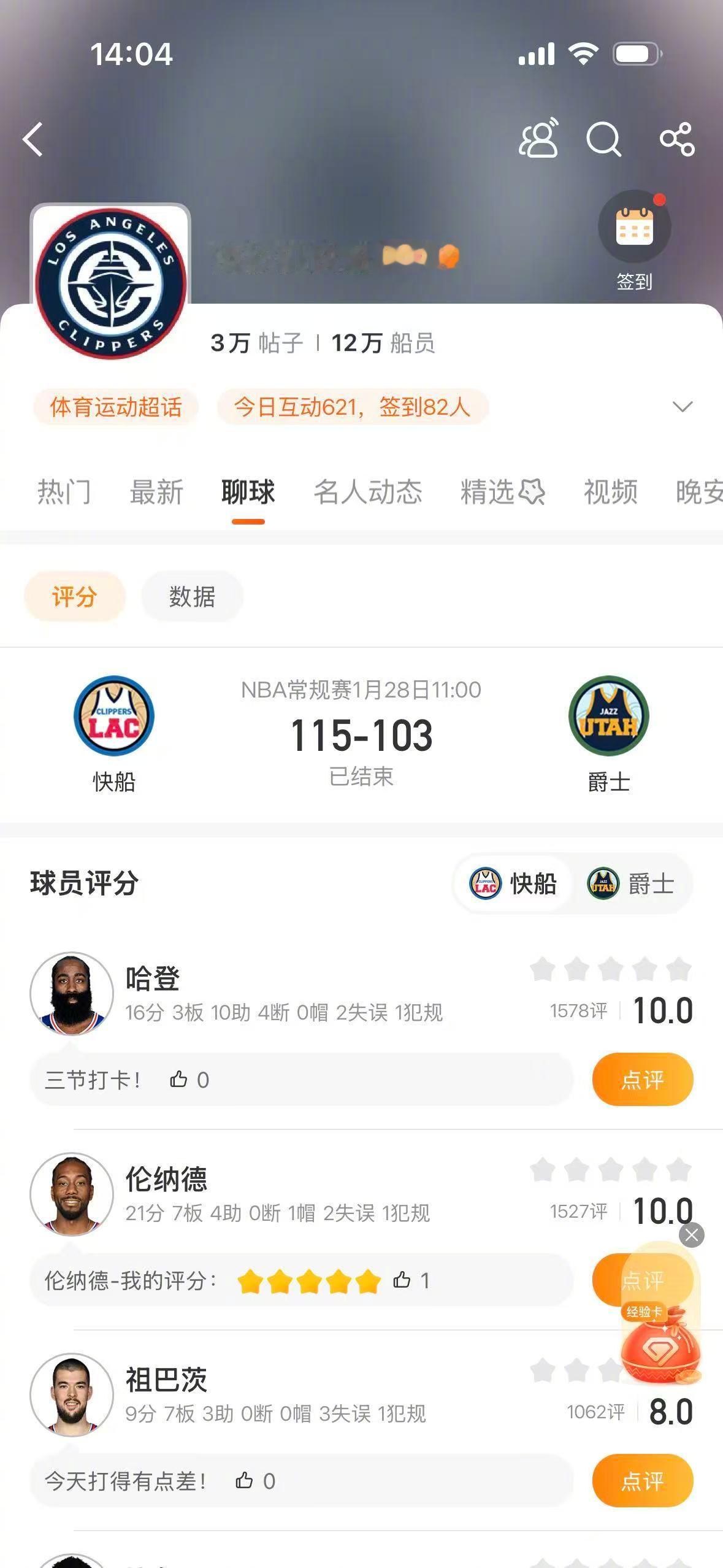 快船近19战16胜 NBA常规赛，快船115-103战胜爵士，近19战16胜，伦