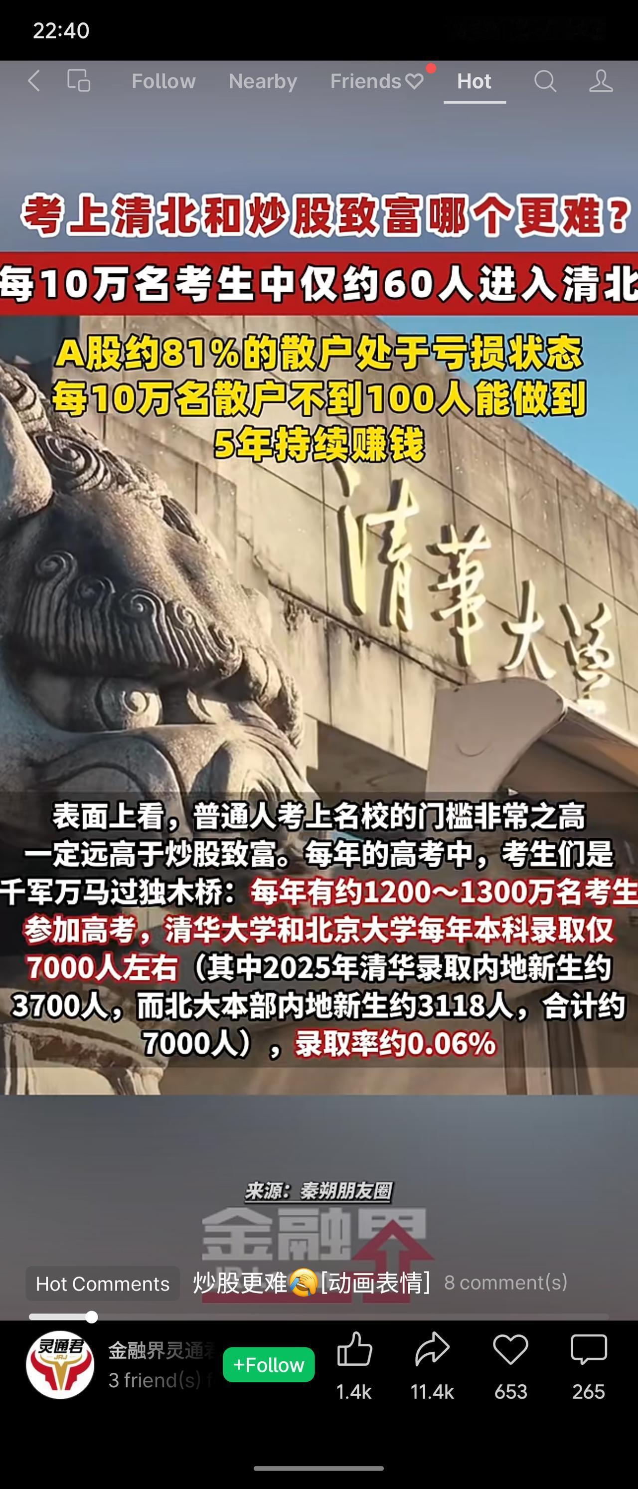 综合对比考上清北与A股连续五年盈利数据显示：考上清北与炒股致富的难度各有不同。每