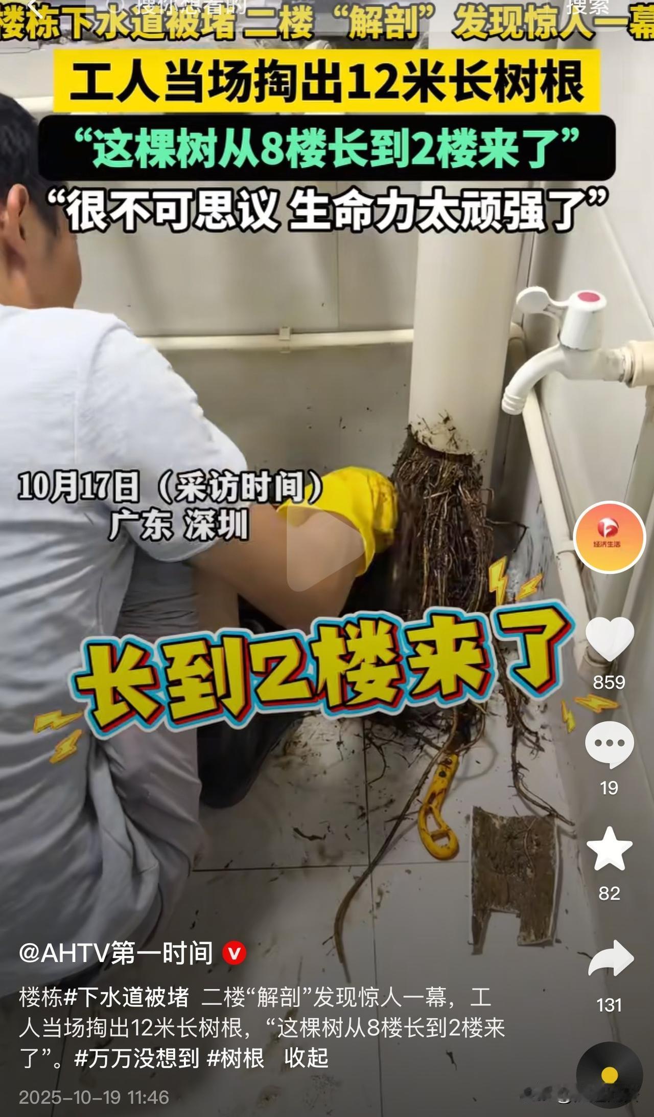 太不可思议了！广东深圳一栋居民楼的二楼下水道堵了，经过“解剖”后发现惊人一幕，网