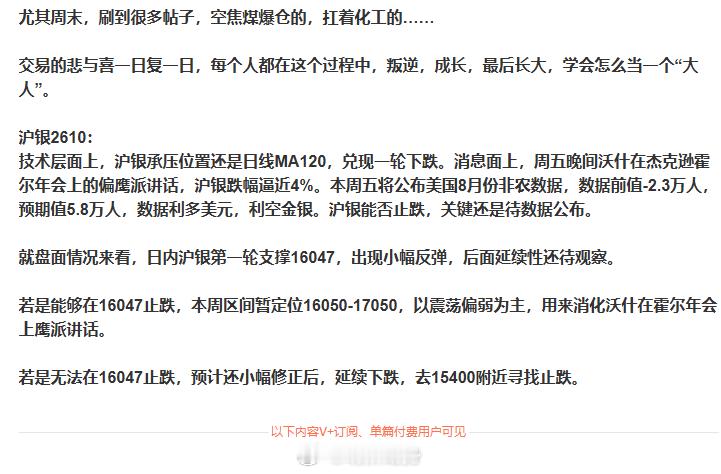 沪银，我在昨天的专栏文章中把思路公布了98%，就剩一个策略没公开。这两日问得最多