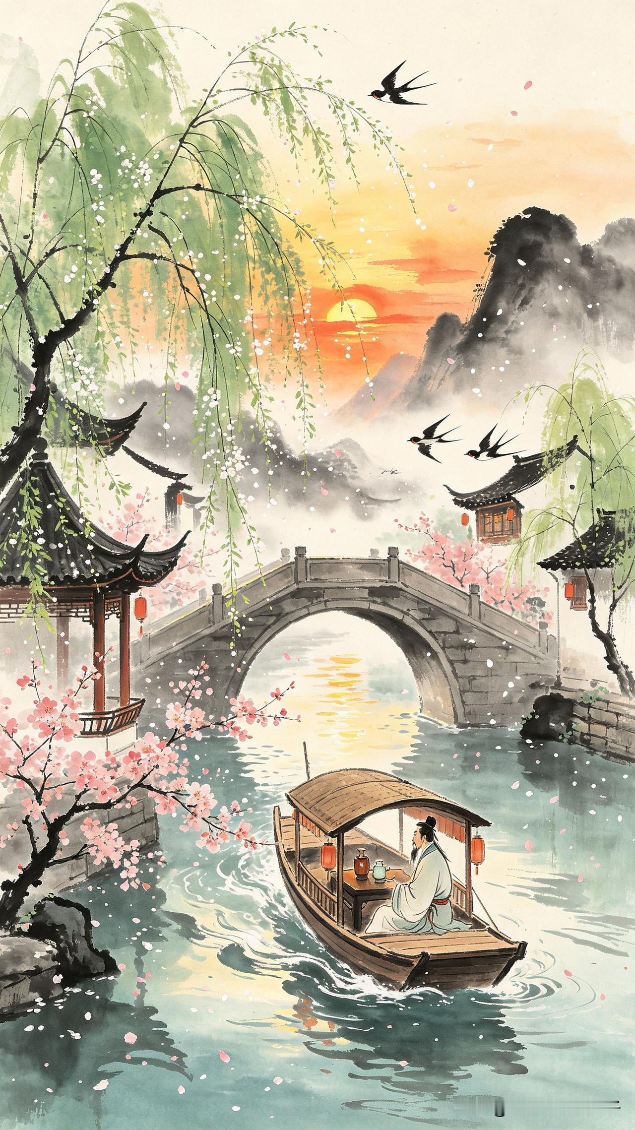 柳絮纷飞水拍堤，
画船载酒过桥西。
旧时王谢堂前燕，
       
…………请