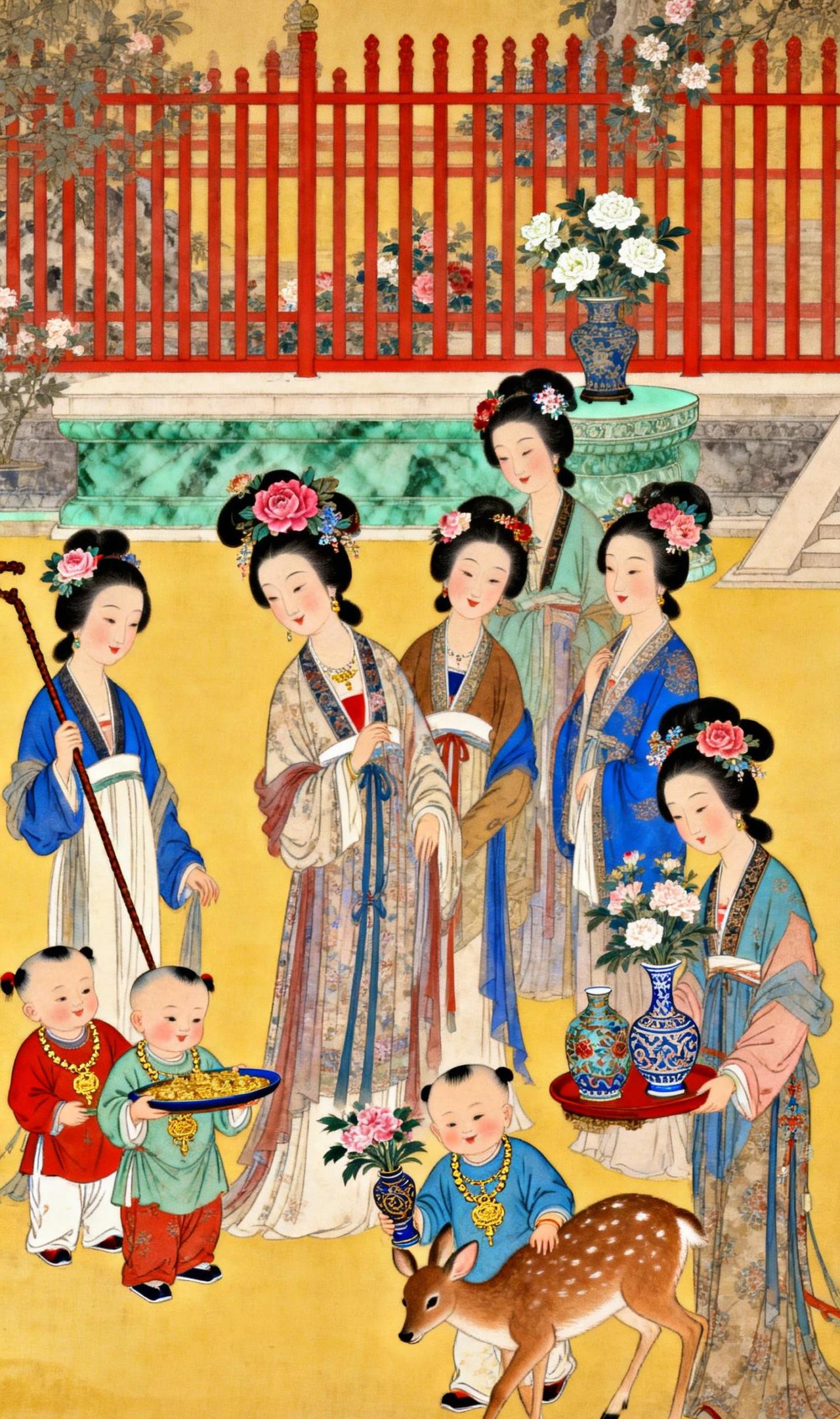 明宫岁朝图：一场跨越六百年的团圆雅集
宫墙朱红，春联映日，一座明代的宫廷庭院被新