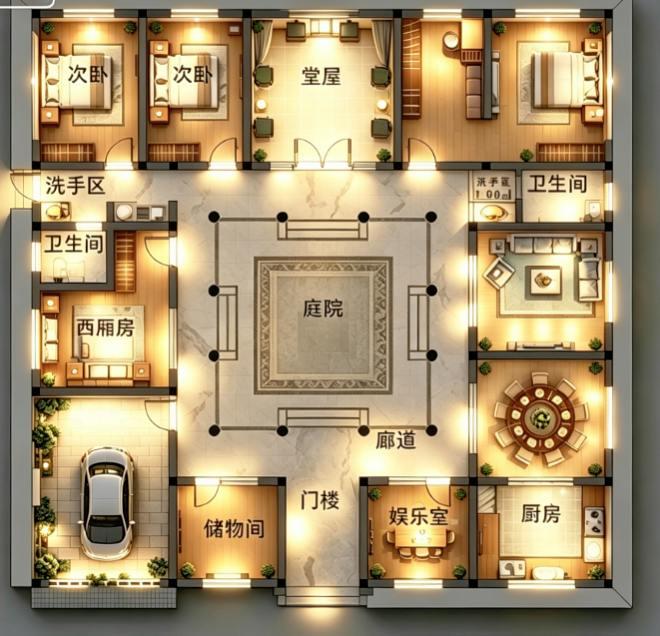 带车库的三合院，才有了灵魂。自建房 农村自建别墅 别墅设计 自建房 农村