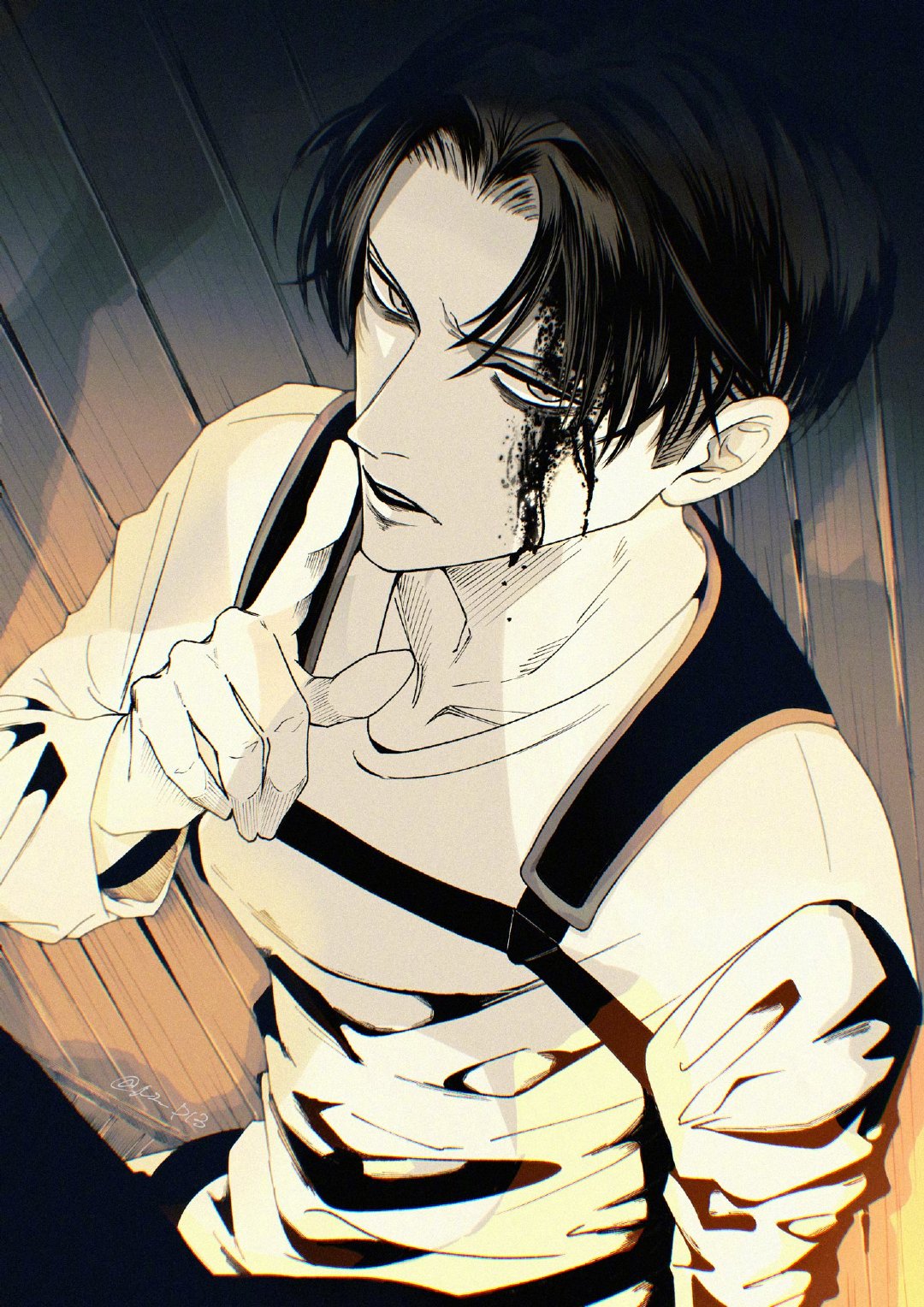 《进击的巨人》战损 利威尔阿克曼这张脸真是帅了好多年！！（绘：西野 俗） 