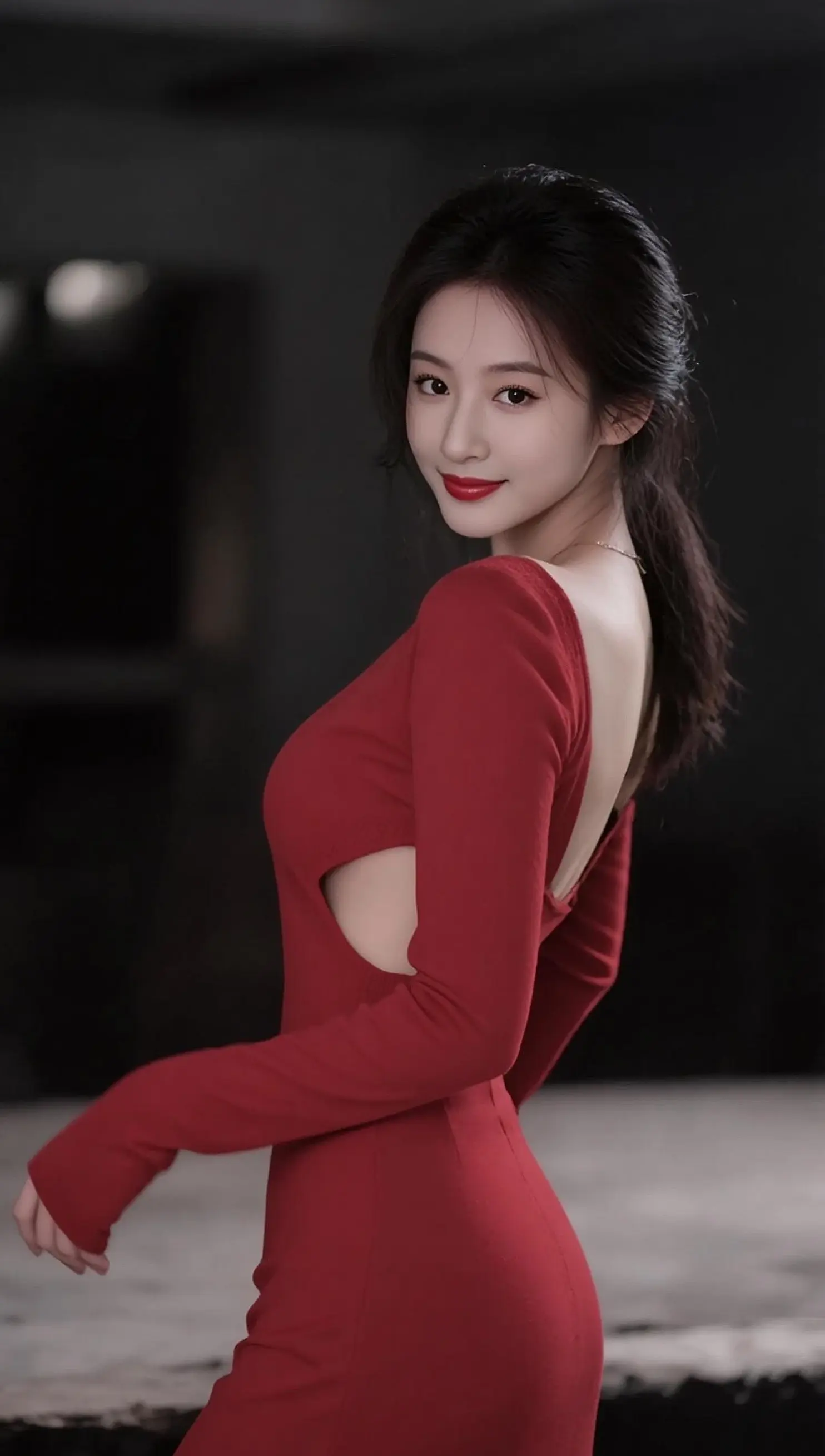 AI红裙背影照 随变ai随便玩