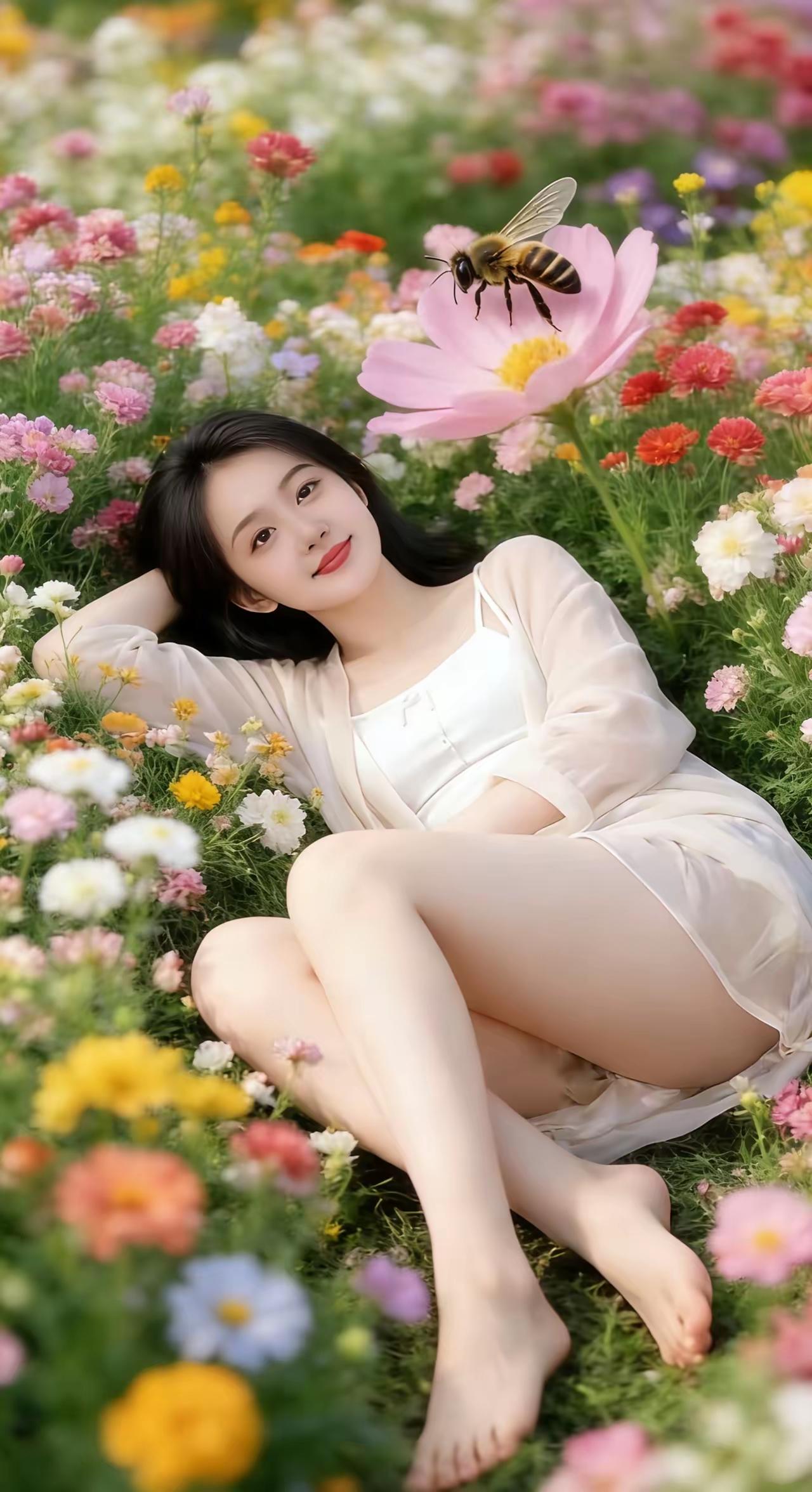 四月桃花朵朵开，
春光不负少女怀。
人生得意须尽欢，
世间最美春中燕。