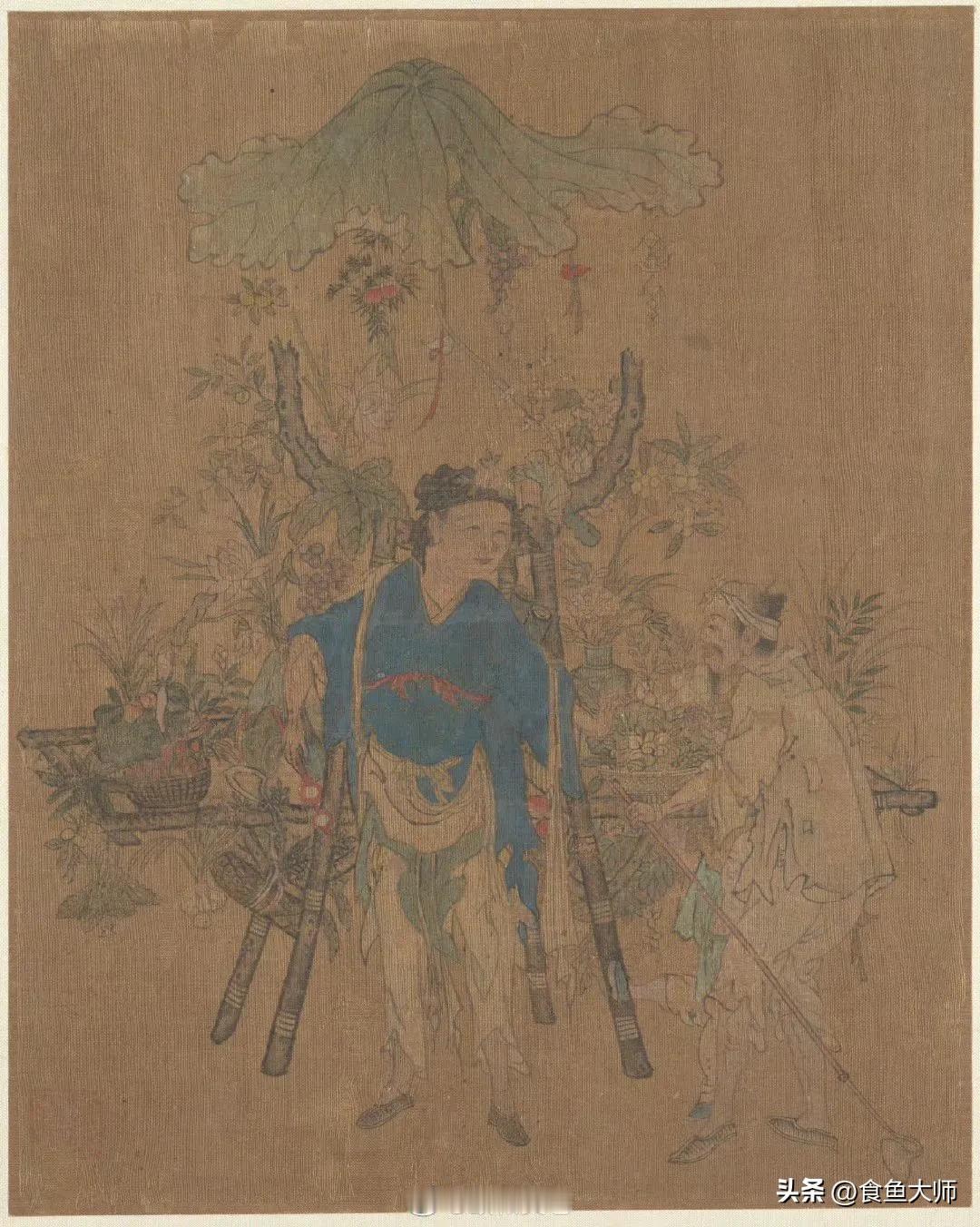 中国古代的荷叶伞古画儿里找灵感 辽代绘画 去镇古画 古代人画 古画价值探讨 放大