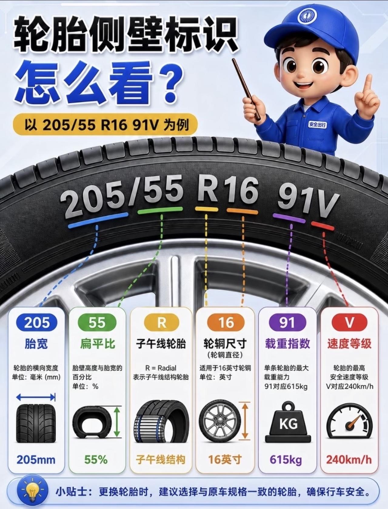 汽车轮胎侧壁的这些标识分别代表什么？
一起来学习一下～【来自懂车帝车友圈】