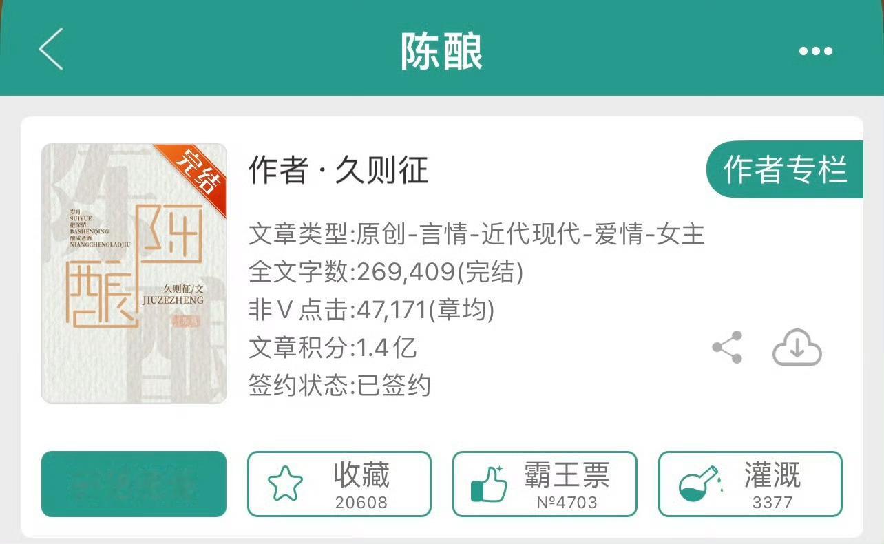 小说推荐：《陈酿》 作者:久则征简评：洒脱女翻译vs高傲男总裁，久别重逢，先虐女