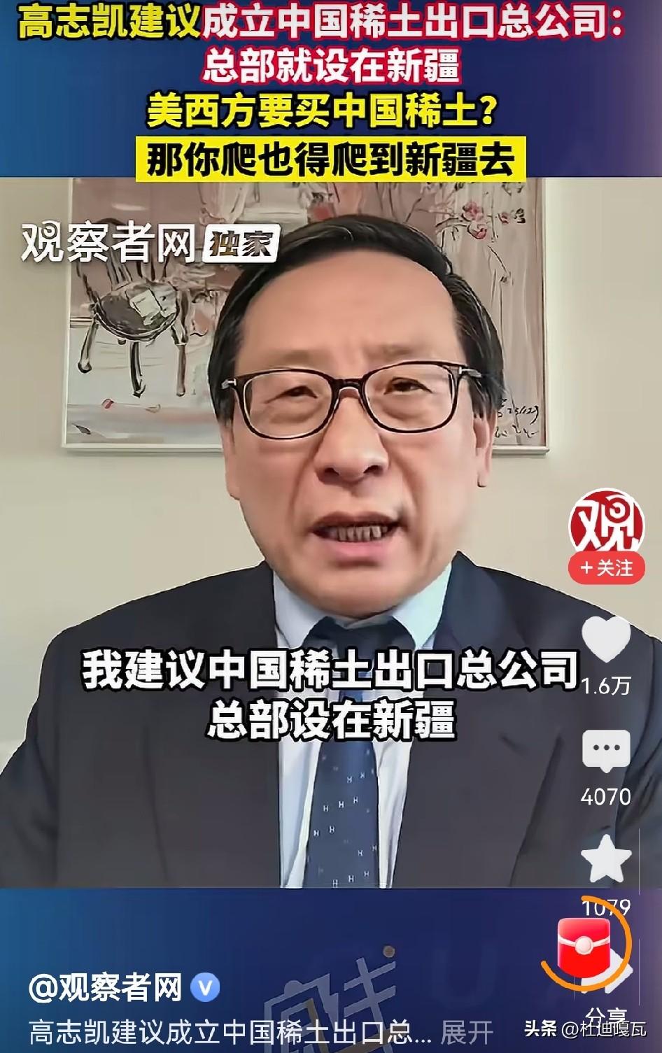 高志凯不愧是高啊！
这一提议，看得很多人直呼简直是太高明了！
搞一家国家级的稀土