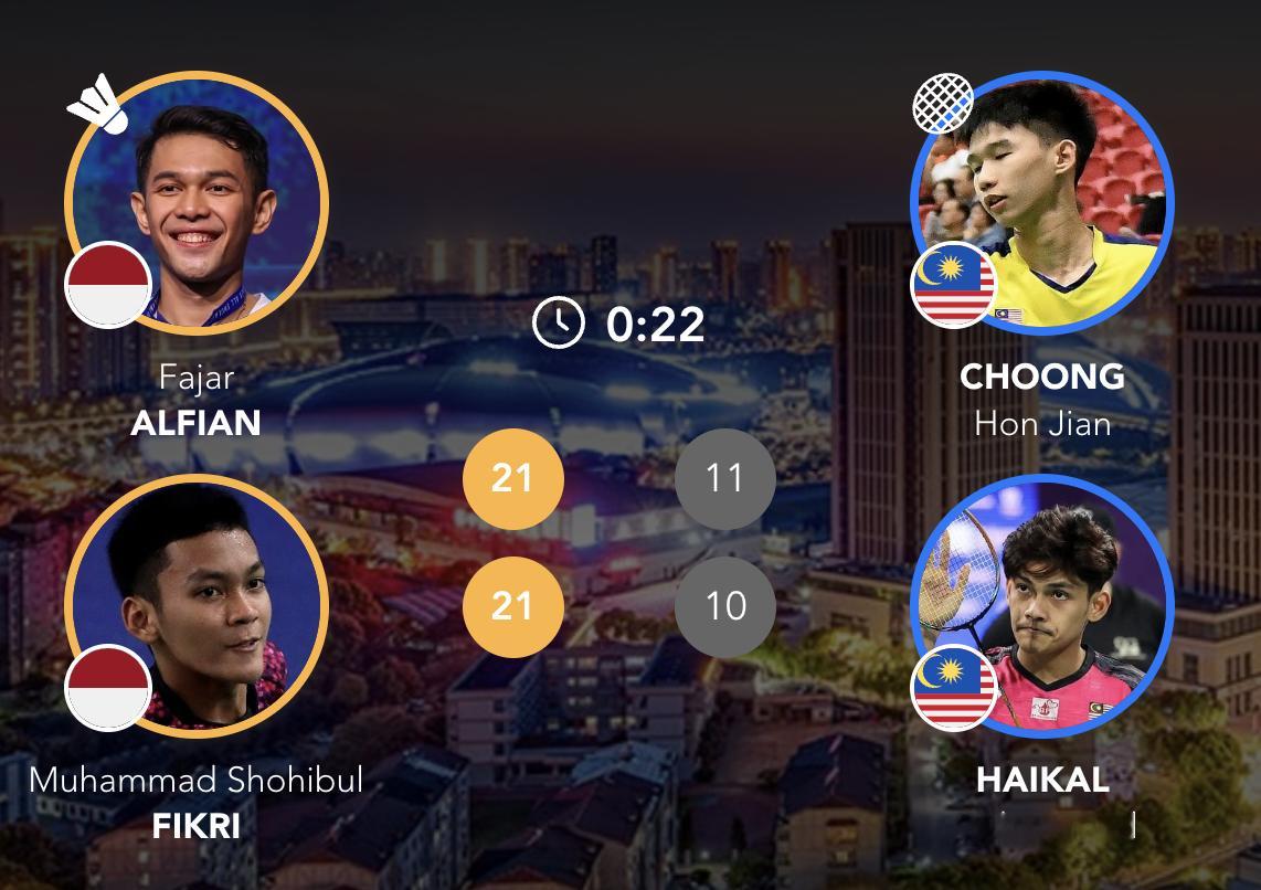 阿尔菲安/菲克里🇮🇩 21-11、21-10 🇲🇾钟鸿健/海卡尔 ​​​
