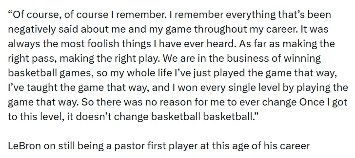 詹姆斯：所有关于我比赛的负面评价，都是我听过最愚蠢的话！！！詹姆斯接受采访谈及自