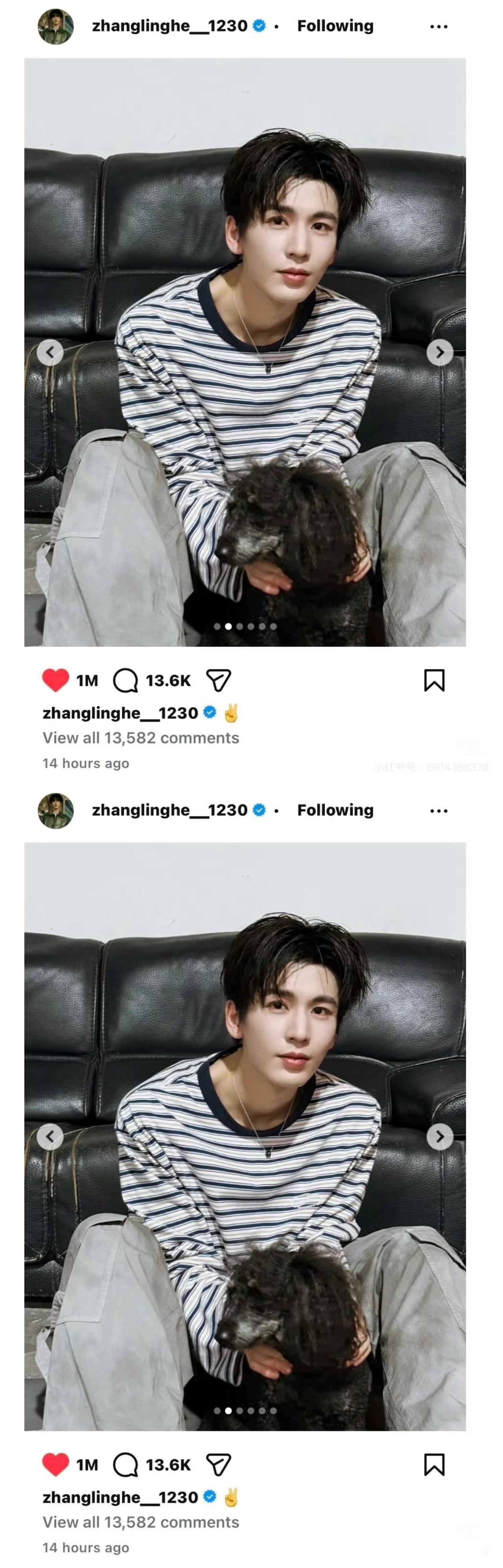 张凌赫ins内娱最快破百万男演员 张凌赫ins 上线14小时就破100万赞啦 ，