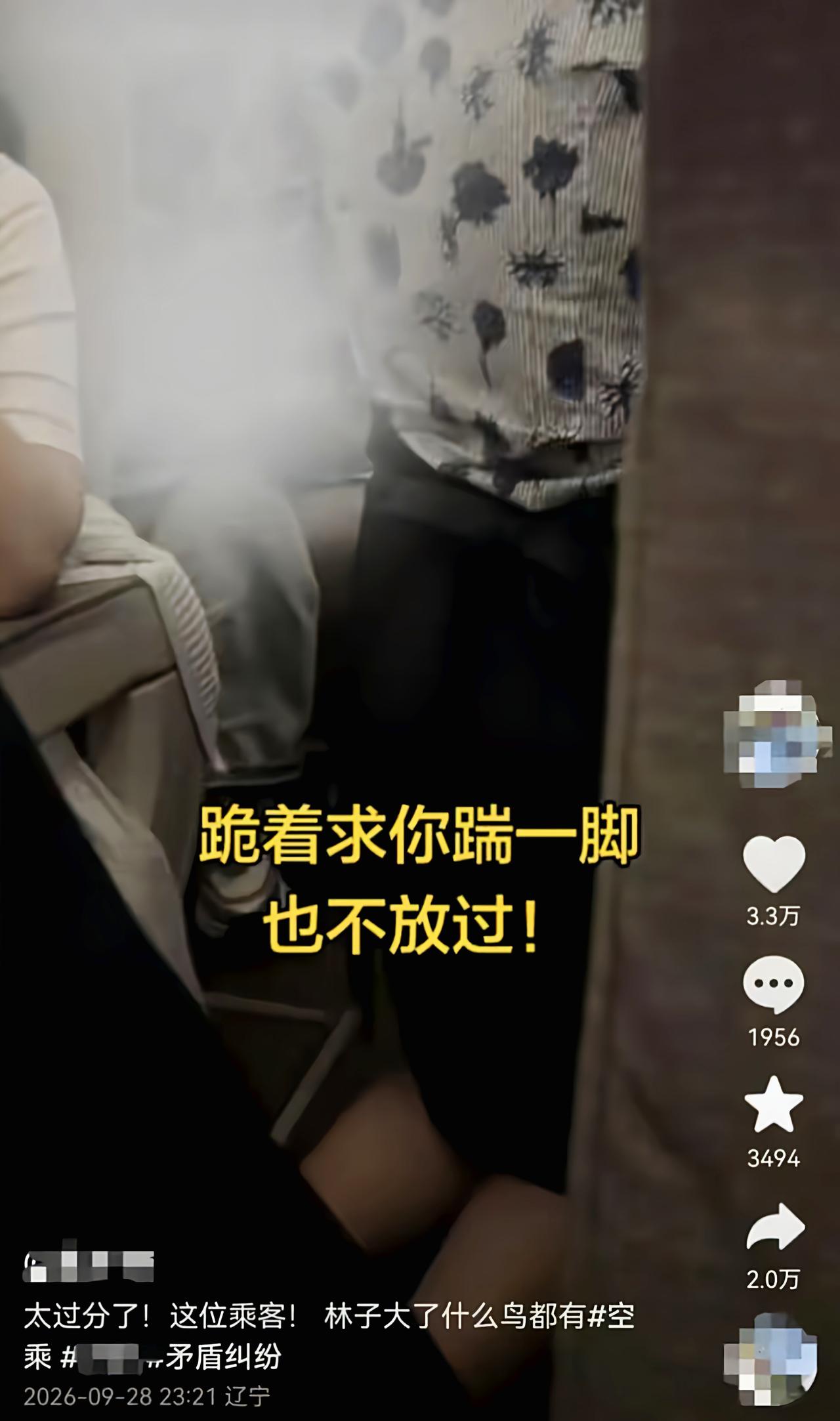 “欺人太甚！” 9月28日，合肥飞往大连的东航航班上，一名空姐正常推送餐车服务时