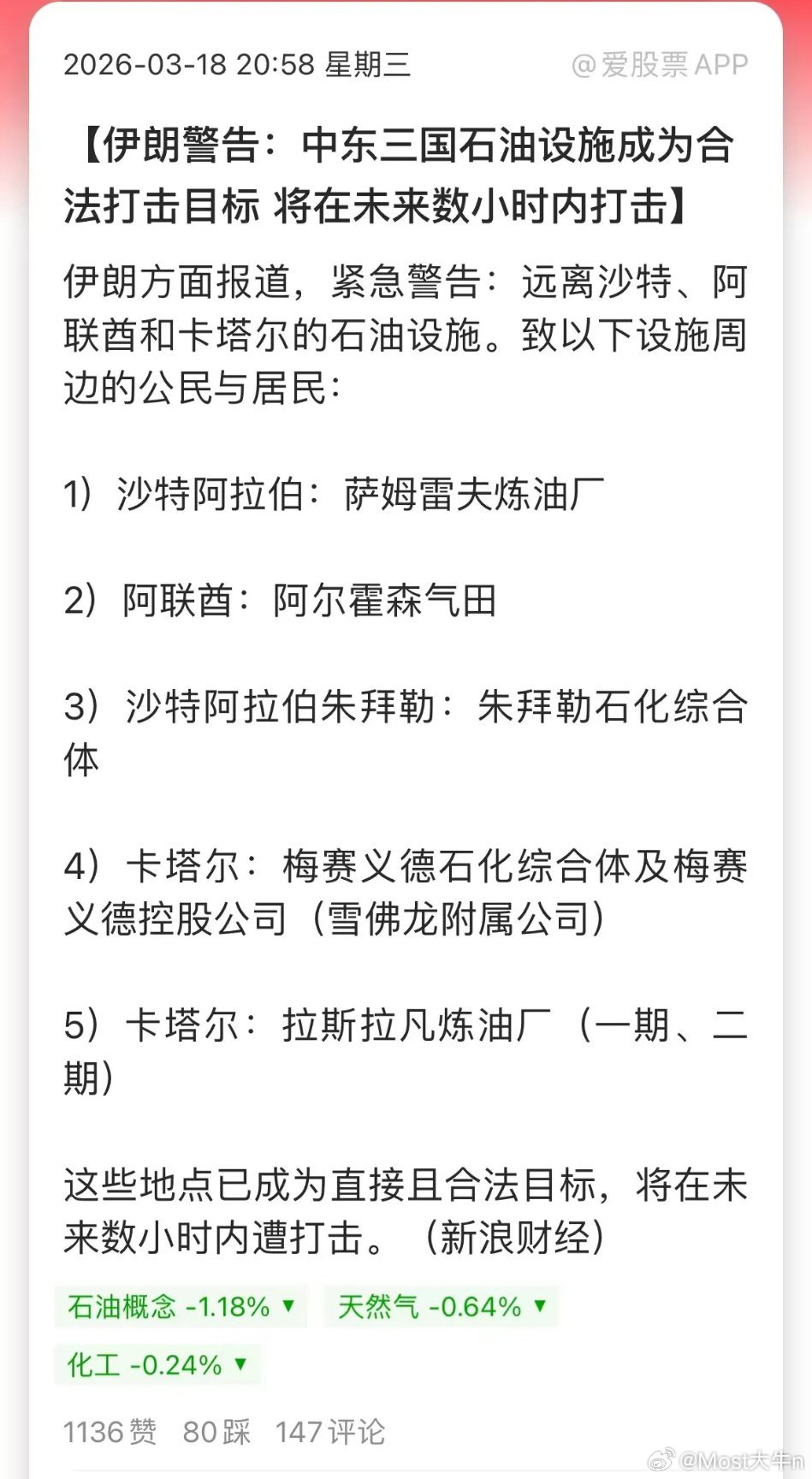 今晚中东直接掀桌子，美国以色列袭击伊朗的天然气设施！这标志着中东战争的又一次重大